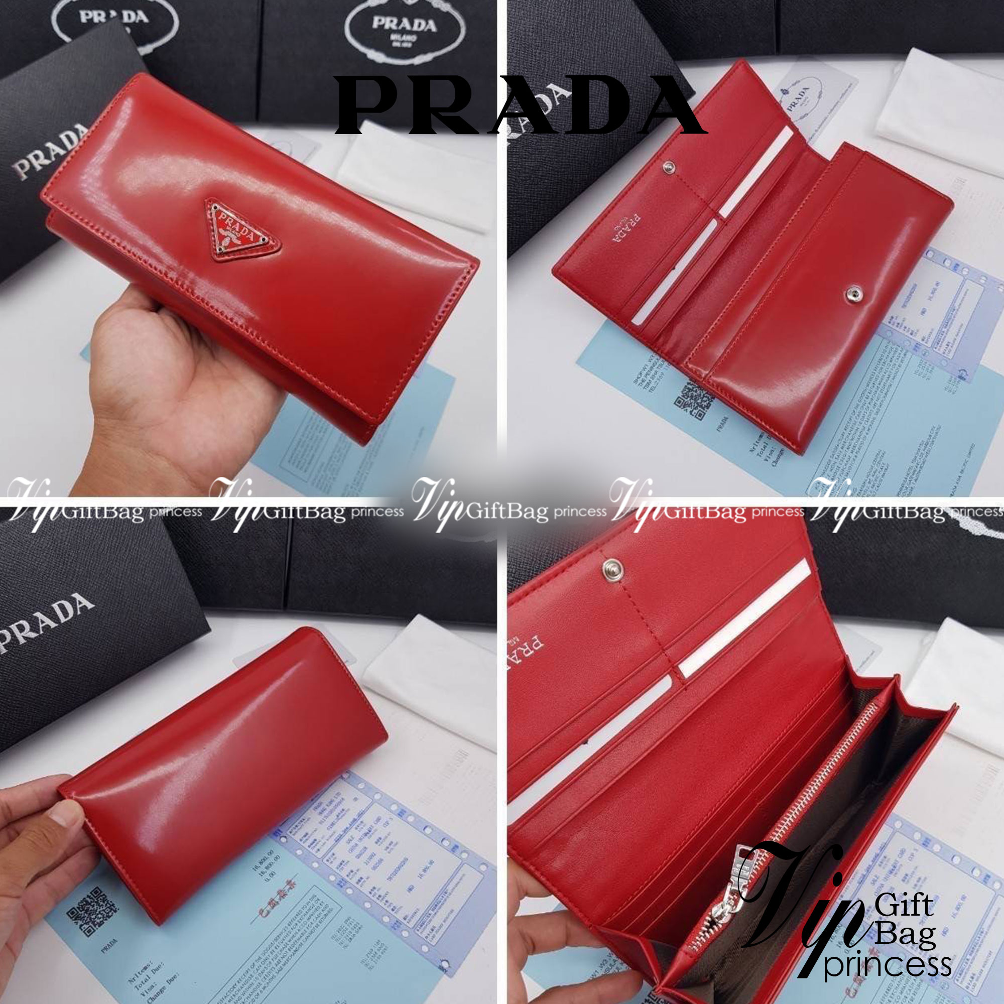 หนังแท้ Prada Long Wallet / Prada Wallet กระเป๋าสตางค์ใบยาว ใช้งานง่าย สวยหรู งานหนังแท้ทั้งใบ ภาพสินค้าถ่ายจากงานขายจริง ใช้งานต่างประเทศได้