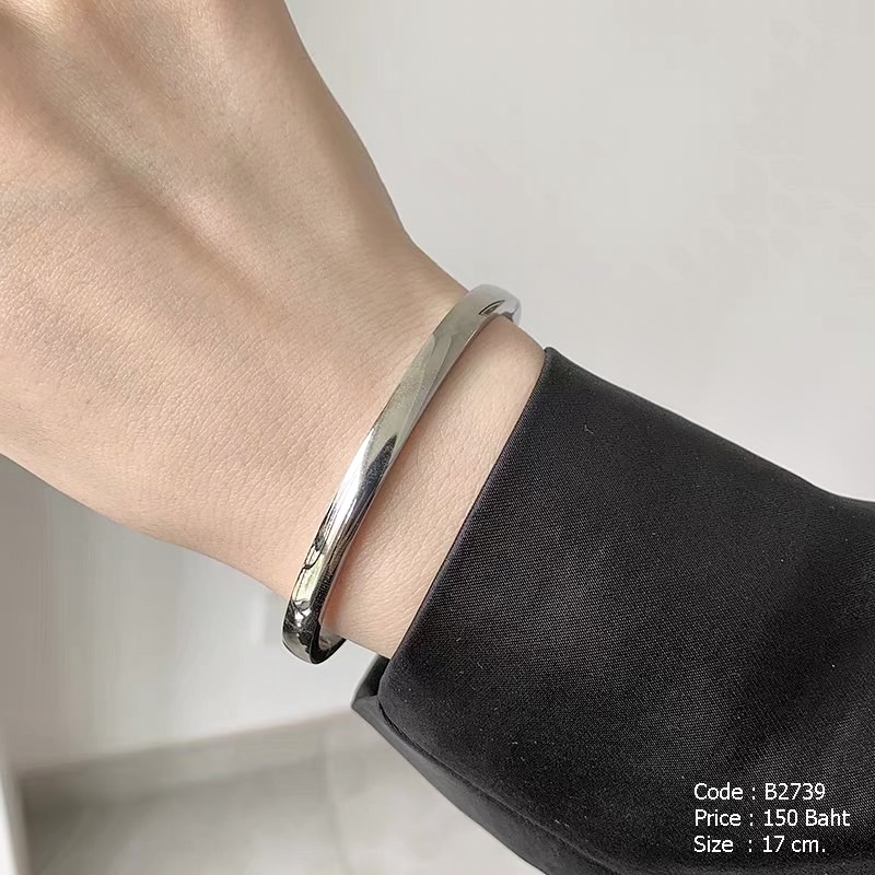 กำไลข้อมือแบบง้างล็อค สแตนเลสแท้ ทรงวงรี