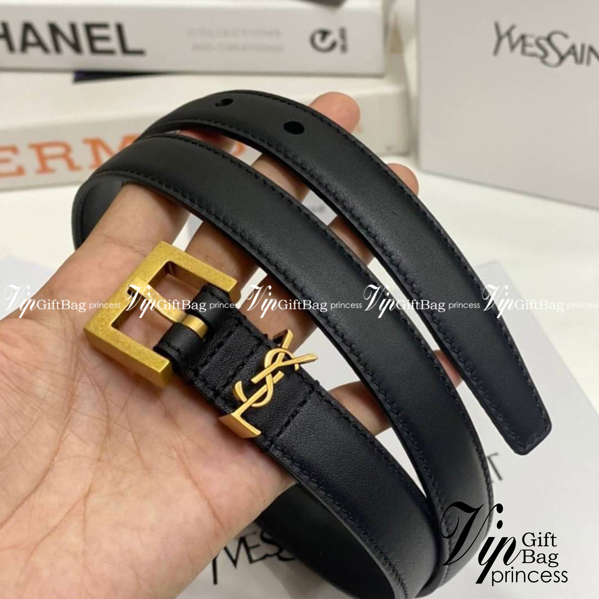 YSL Belt Black Leather เข็มขัดเกรดออริจินอลหนังแท้ พร้อมส่ง ภาพสินค้าถ่ายจากงานขายจริง ใช้งานต่างประเทศได้