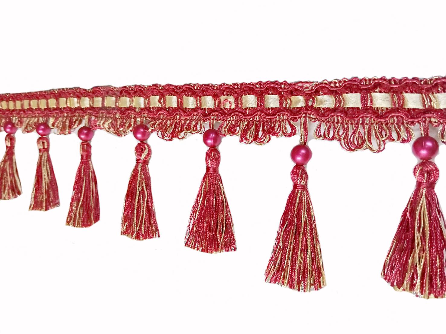 ชายครุยสีแดง(ยกพับ10หลา) (มีลูกปัดอย่างดี)รุ่นฺฺCขนาด4นิ้ว