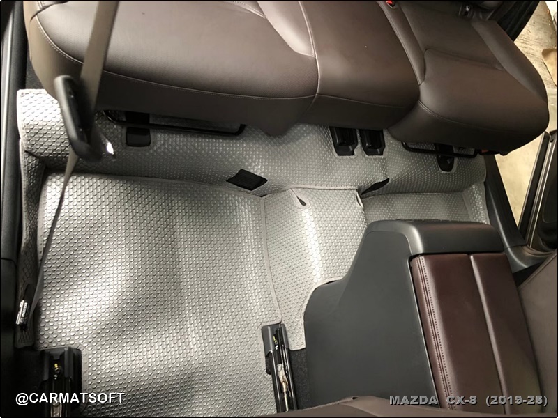 พรมกระดุมเม็ดเล็ก MAZDA CX-8 (2019-25) สีเทา +แผ่นท้าย +ปิดหลังเบาะ เต็มคัน