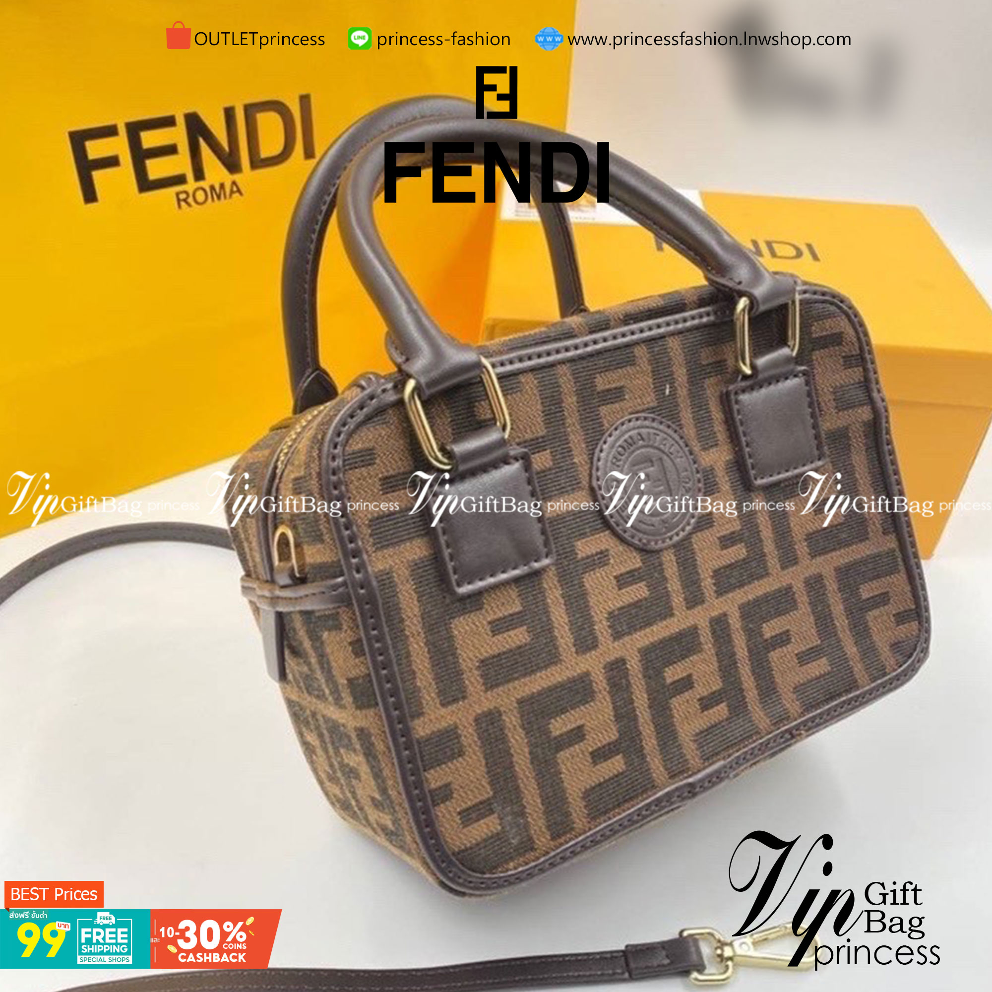 VIP 】FENDI MONOGRAM BOX BAG กระเป๋าสะพายลายโมโนแกรม อะไหล่ทอง มาพร้อมสายสะพายยาว ภายในโล่งกว้าง ขนาดกำลังน่ารักเลยค่ะ ไอเท็มมาใหม่แนะนำ ห้ามพลาดน้าา