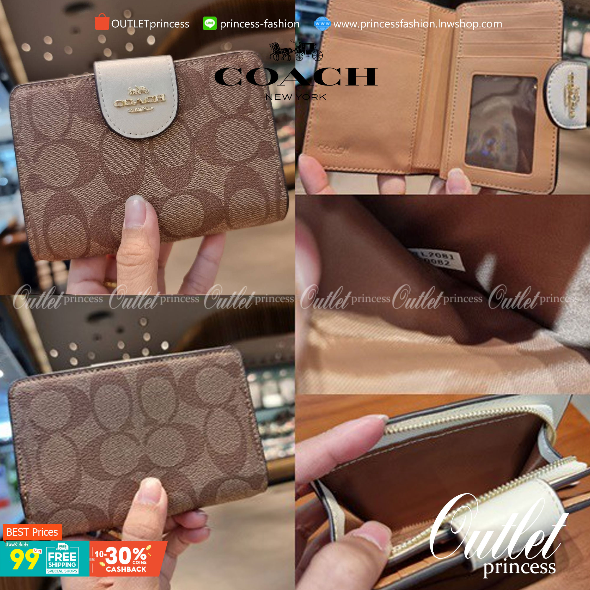 COACH C0082 MEDIUM CORNER ZIP WALLET IN SIGNATURE CANVAS ดีไซน์ใหม่ล่าสุด!! กระเป๋าสตางค์ใบกลาง 👛 ขนาดกำลังเหมาะมือ วัสดุหนังแคนวาสเคลือบลาย ดูแลรักษาง่าย มีช่องใส่บัตรและธนบัตรครบ และช่องซิปแยกไว้ใส่เหรียญ ครบเซ็ทแบบนี้เหมาะส่งต่อเป็นของขวัญที่สุ