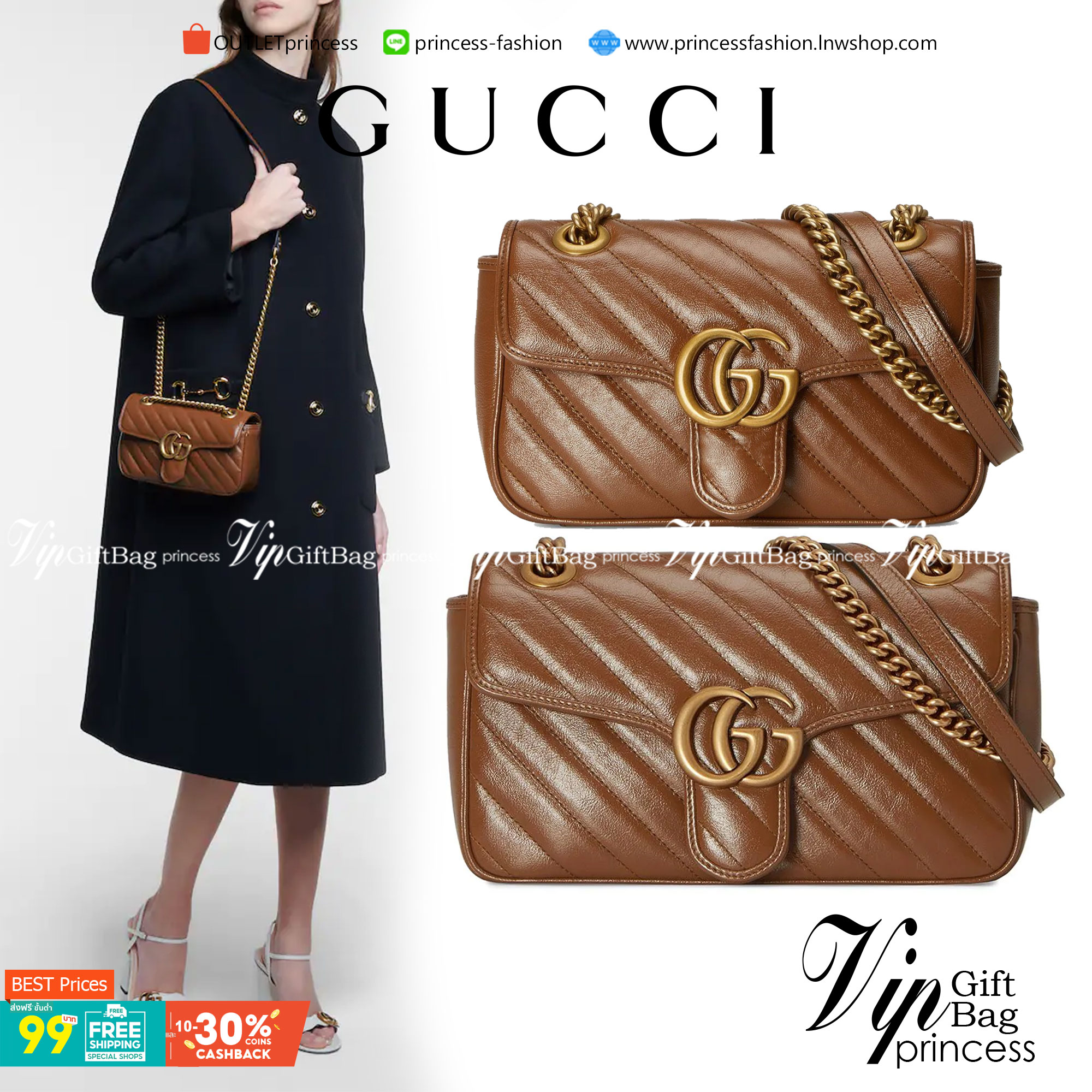VIP 】หนังแท้ GUCCI GG Marmont brown leather shoulder bag ราคานี้หนังแท้คือคุ้มมากเลยค่าสาวๆ มี 2 ขนาด ปังไม่ไหว สีสวยมากกกก ต้องจัดแล้วน้าา ยกระดับความหรูให้กับตัวเองกันหน่อย ด้วยกระเป๋ารุ่นนี้!! ครอสบอดี้ที่ดีไซน์หรู อัพเลเวล ในราคาที่จับต้องได้ พร้อมเสิ