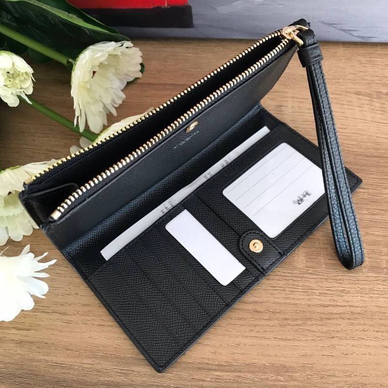 COACH 73156 Pebbled Leather Long Wallet พร้อมส่งสีดำ สีน้ำตาล