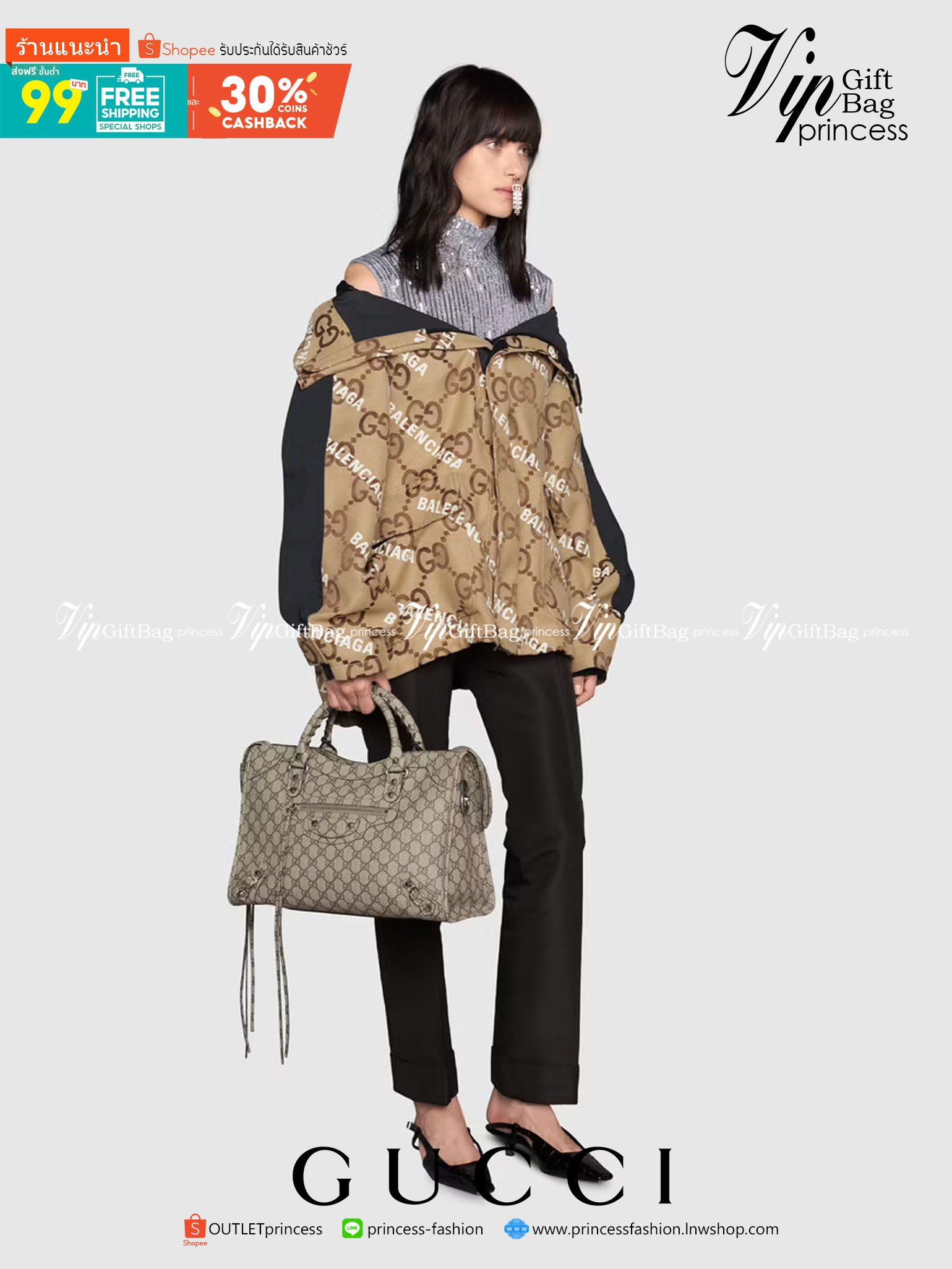 หนังแท้ Gucci The Hacker Project medium Neo Classic bag พร้อมส่งที่ไทย มาแล้วนะค้า มาแรง ขายดีม๊ากกกค่ะ GUCCI x BALENCIAGA CITY BAG ใบนี้มีสายสะพาย มาแรงที่สุดในตอนนี้ เป็นการออกแบบร่วมกันของ2แบรนด์ดัง เฟียส สวย แพทเทิร์นลาย ทรง เป๊ะๆ งานเทพสุดแบบเทียบแท้