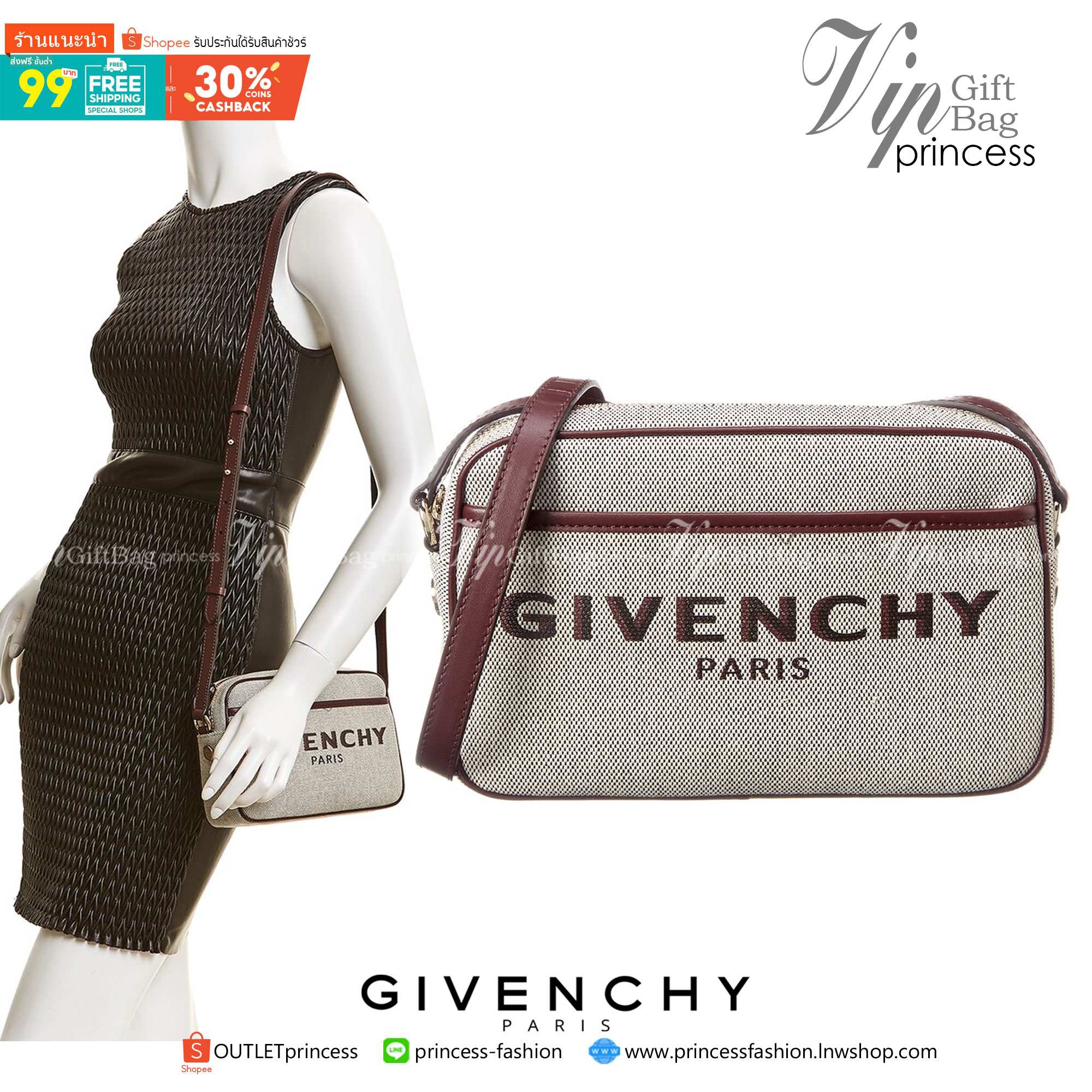 พรีเมี่ยมกิ๊ฟแท้ 100% 】พร้อมส่งที่ไทย ที่นี่ที่เดียว VIP gift Givenchy Bond solo bag หนังแท้ (black,red)