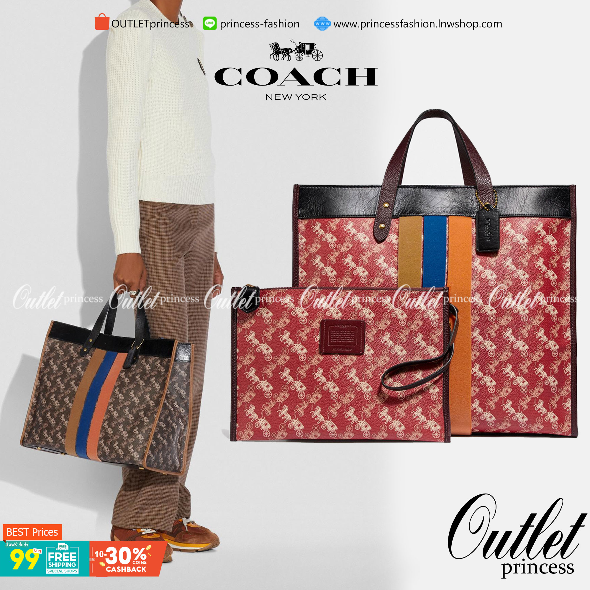 OUTLET 】Coach Field Tote With Horse And Carriage Print พร้อมส่งที่ไทย