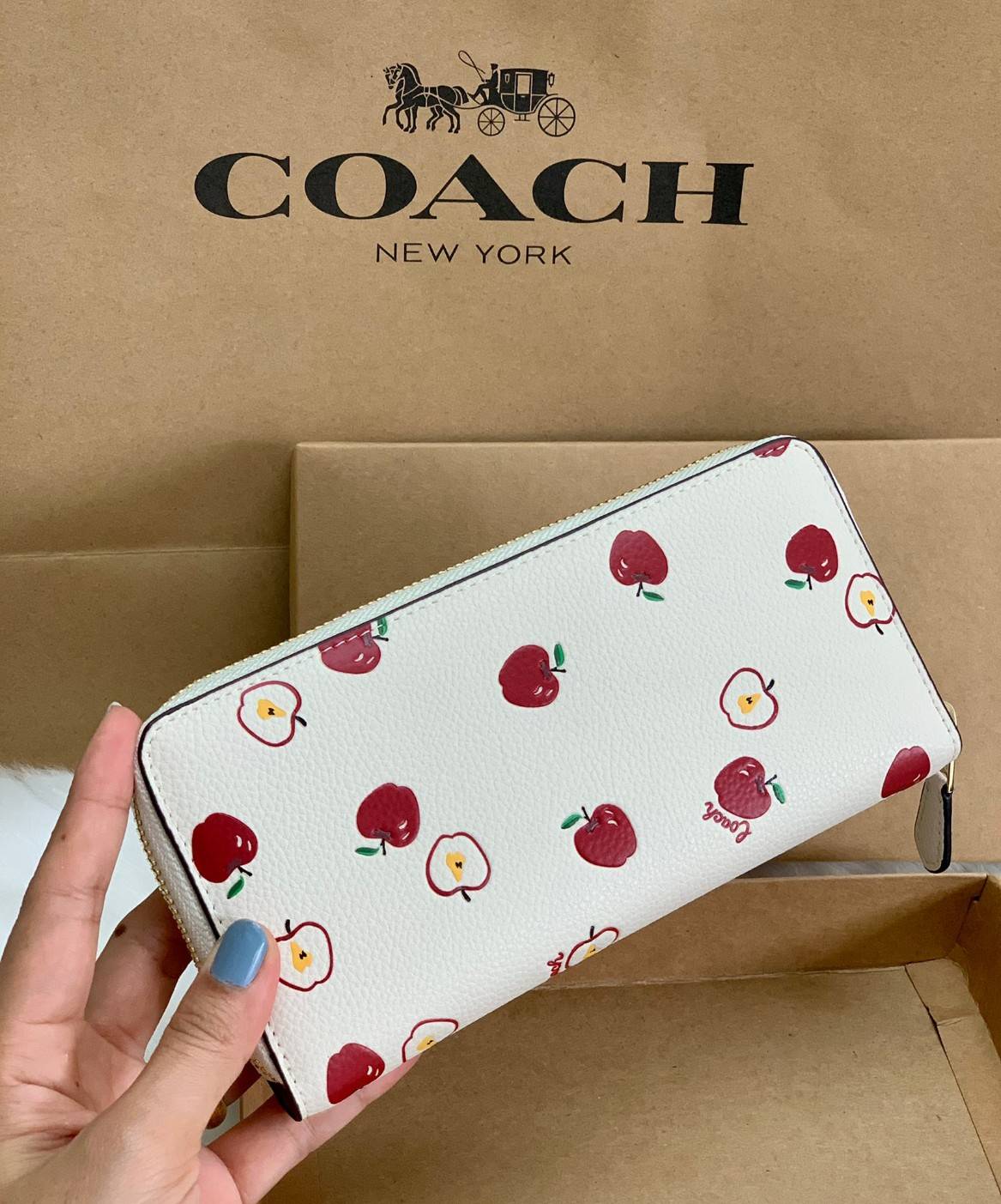 ของแท้ 💯% COACH LADIES FULL LEATHER APPLE PRINT LONG WALLET ((76546)) พร้อมส่งความสวย. สินค้าหายากค่ะ! กระเป๋าเงินใบยาว ซิปรอบ หนังแท้