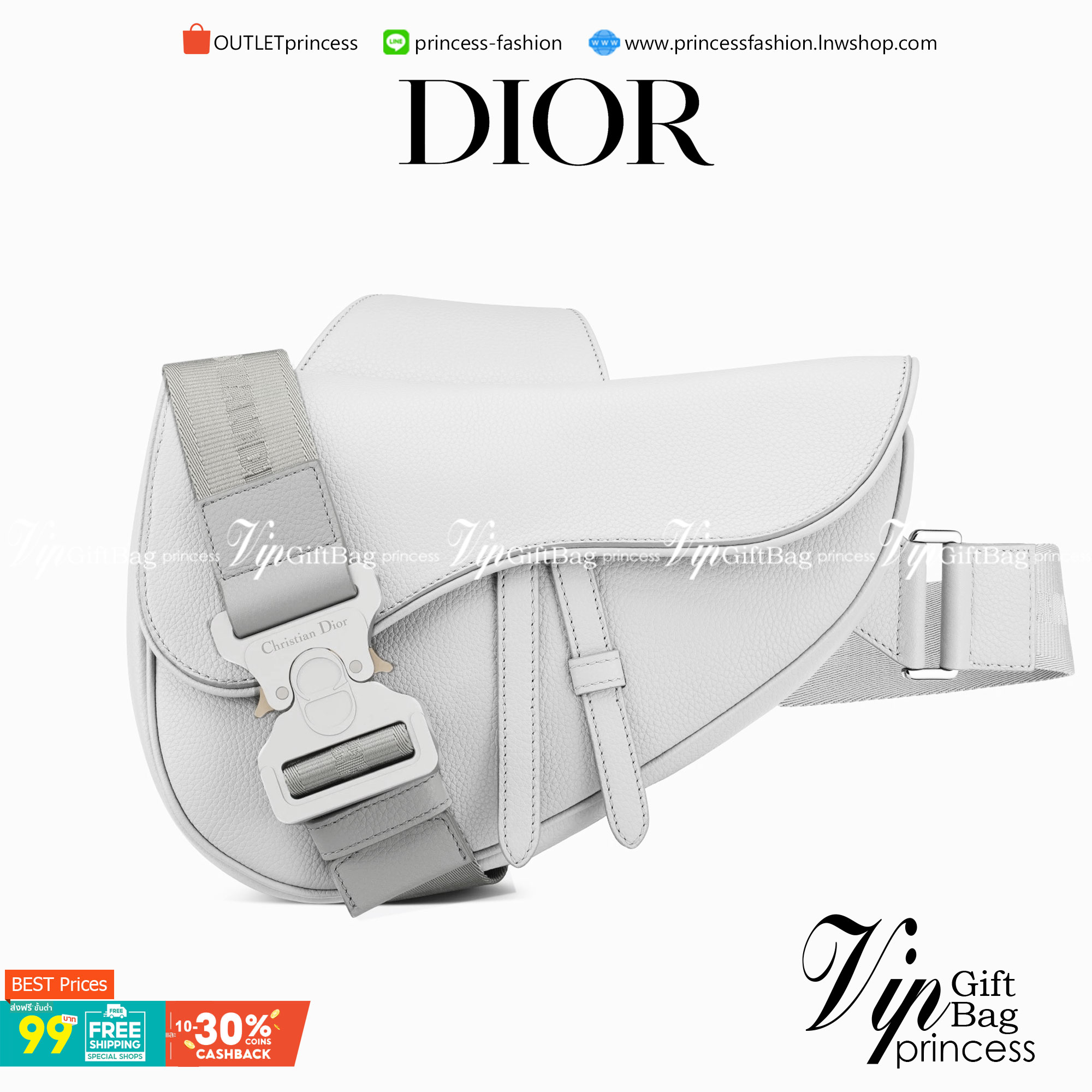 VIP 】หนังแท้ CHRISTIAN DIOR SADDLE BAG White Grained Calfskin