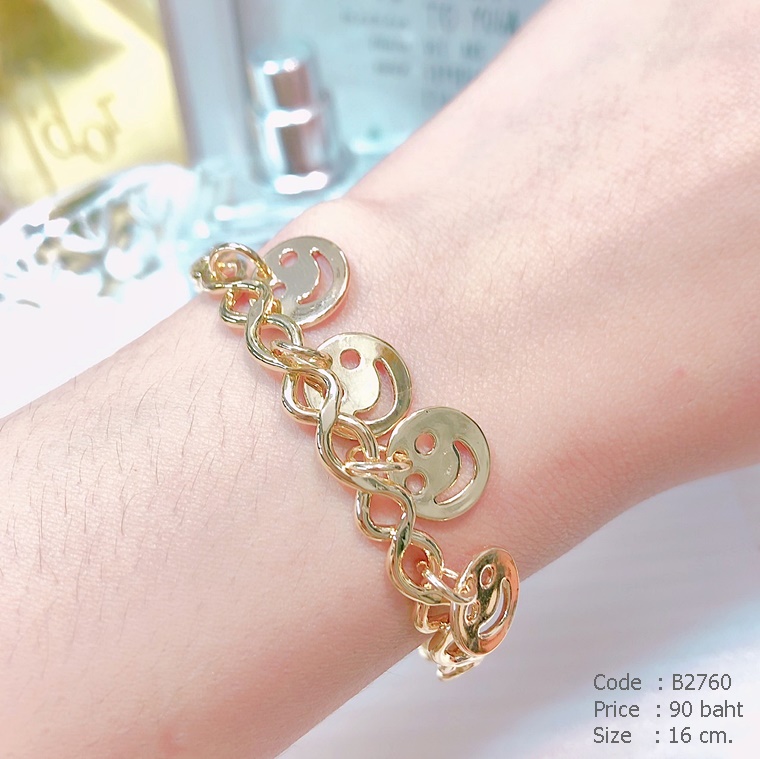 กำไลข้อมือแบบเกี่ยว ชาร์ม Smiley สีทอง