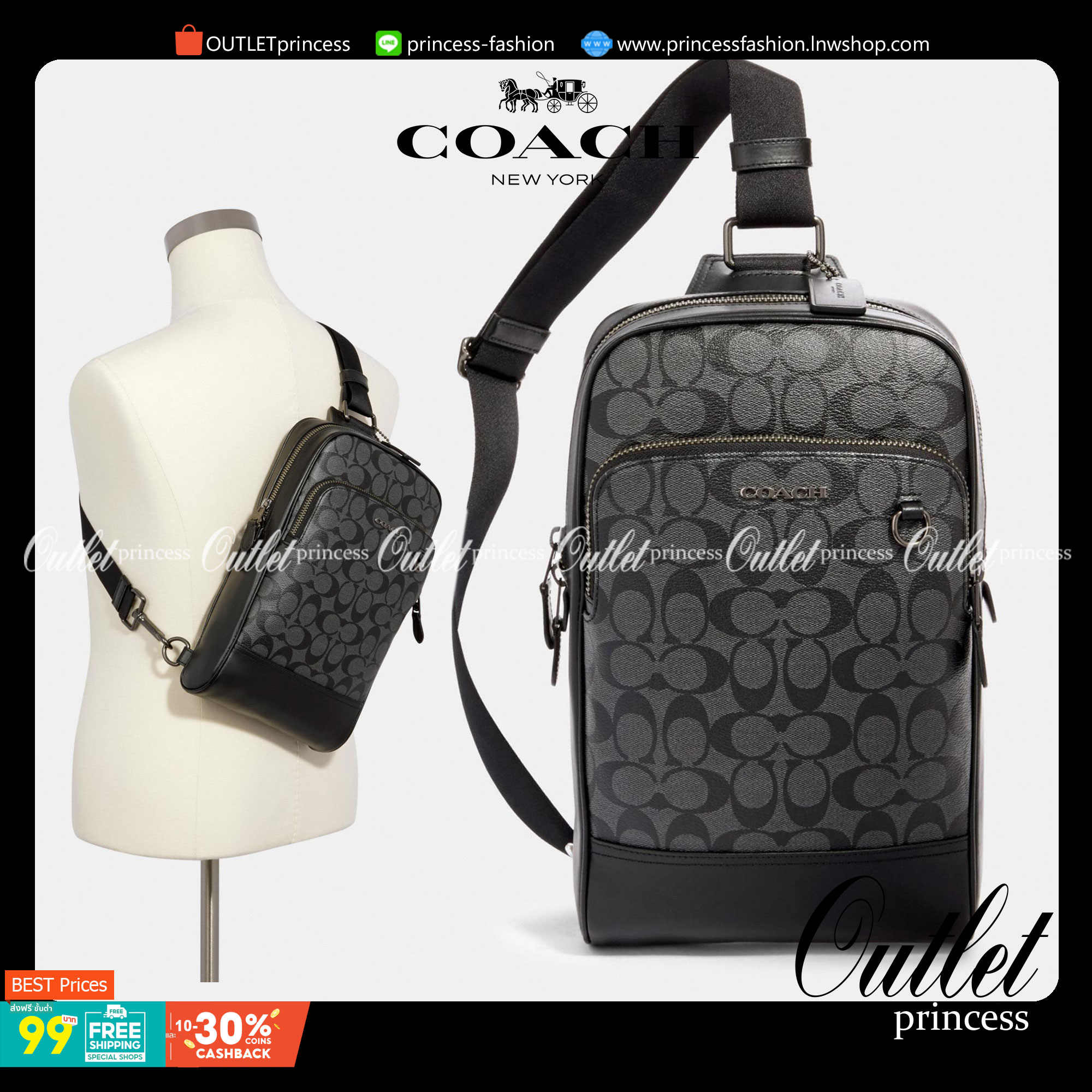 ใหม่ล่าสุด คุณผู้ชายห้ามพลาดเลยค่าา COACH GRAHAM PACK IN SIGNATURE ((89937)) พร้อมส่งที่ไทยค่ะ! กระเป๋าคาดอก สามารถคาดด้านหน้าหรือด้านหลังได้ตามแต่สะดวกค่ะ หนังแท้นิ่ม ทรงสวยมากๆค่ะสำหรับรุ่นนี้! มีช่องซิปตอนหน้าหนึ่งช่อง;ช่องหลักเปิดปิดแบบซิปคู่ ภายในโล่