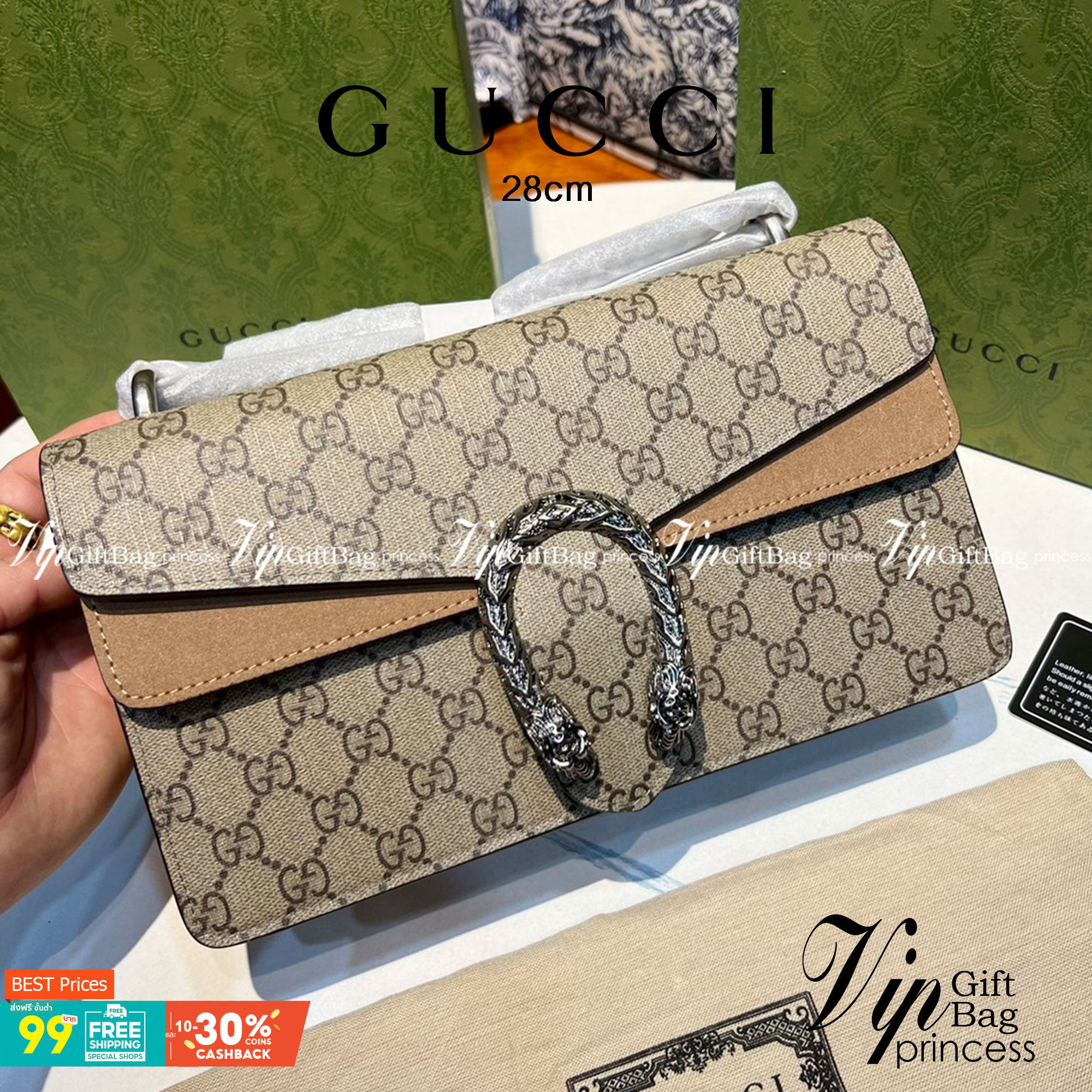 28CM หนังแท้ GUCCI Dionysus shoulder bag ฮอตไอเท็ม รุ่นนี้ขายดีขายหมด สวยหรู คุณหนู ผู้ดีมาก!! นานๆ มาจะมาน้าา รุ่นหายากค่ะ กระเป๋าสะพายข้าง ดีไซน์อยู่ทรง ขนาดกำลังสะดวกใช้สำหรับสาว วัสดุหนังแท้เต็มใบ ภายในแบ่งสัดส่วนได้เป็นอย่างดี งานจริงดีงาม สาวๆได้ไปร
