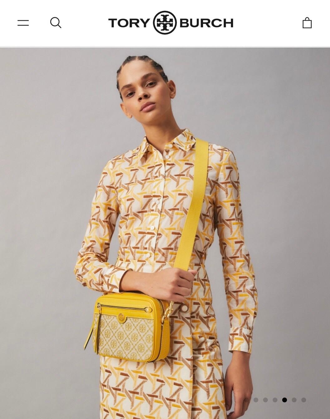 Tory Burch T- Monogram Jacquard Camera Bag กระเป๋าถือหรือสะพายข้าง ปักษ์ลายแบรนด์ วัสดุ Canvas ปักษ์ลายแบรนด์