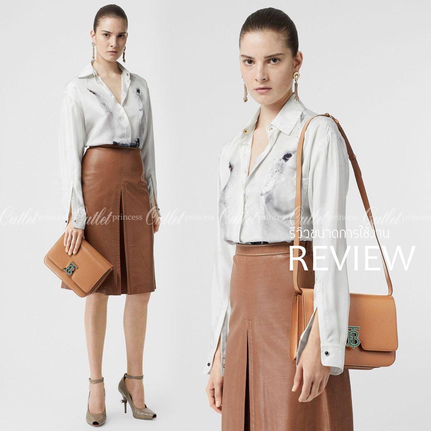 BURBERRY Leather Medium TB Bag / BURBERRY FRAGRANCES CROSSBODY BAG กระเป๋าสะพายหนังเรียบสวยอยู่ทรงดีไซน์ยอดนิยมประดับโลโก้แบรนด์ทองด้านหน้า เปิดปิดด้วยฝาปิดสัญลักษณ์ตัวB ภายในมีช่องแบ่งเป็นสัดส่วนมีช่องซิปหัวซิปแบรนด์