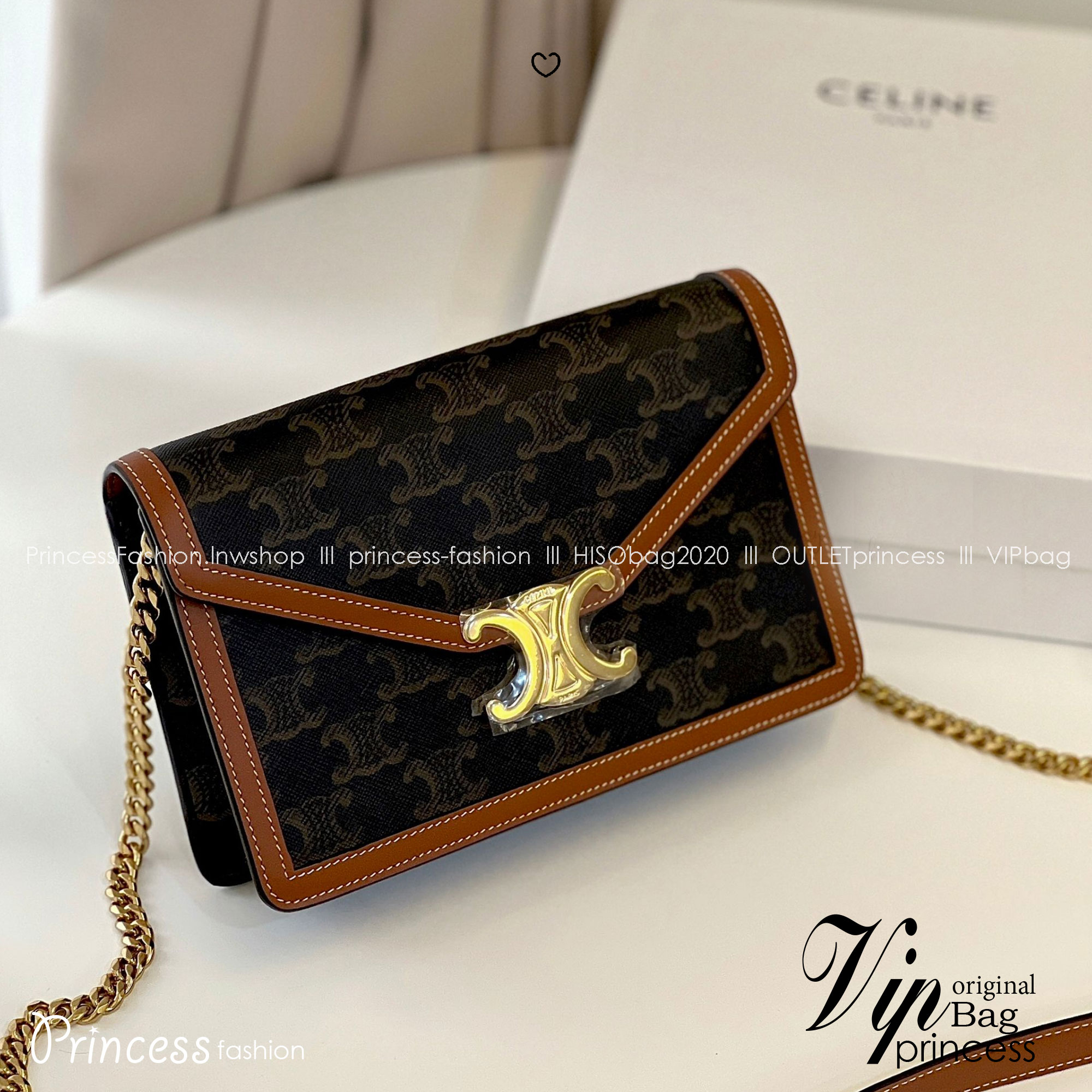CELINE triomphe margo wallet on chain กระเป๋าสะพายสวยอยู่ทรงตั้งได้ รูปทรงย้อนยุคสไตล์วินเทจลัคชู ดีไซน์เอกลักษณ์ ขนาดกำลังดี