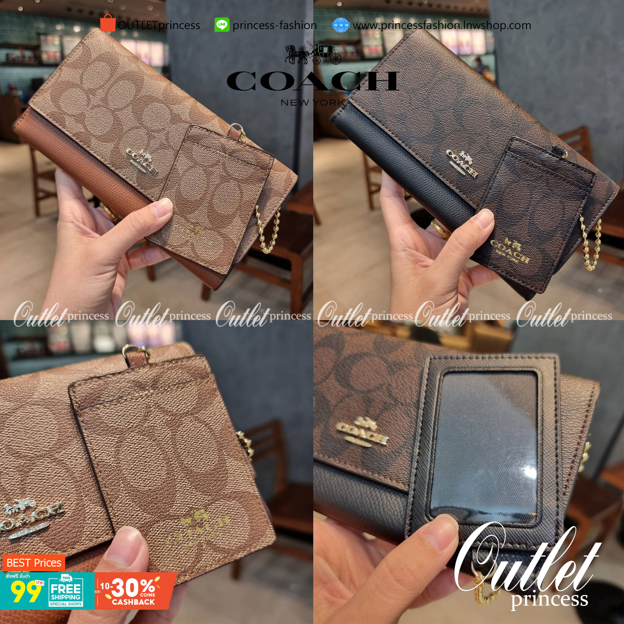 COACH F53763 TRIFOLD WALLET IN SIGNATURE กลับมาแล้วจ้า!! รุ่นขายดี!! 💓 ดีไซน์ใหม่ กระเป๋าสตางค์ใบยาว แถมที่ห้อยใส่บัตรแยกให้ (ถอดออกได้) น่ารักมากๆ ใช้งานง่าย เปิด-ปิดด้วยกระดุม ภายในใส่ธนบัตร ใส่บัตรได้เยอะ ใส่มือถือได้ไปอีก!! จุใจสุดๆ บอกเลยว่าใ