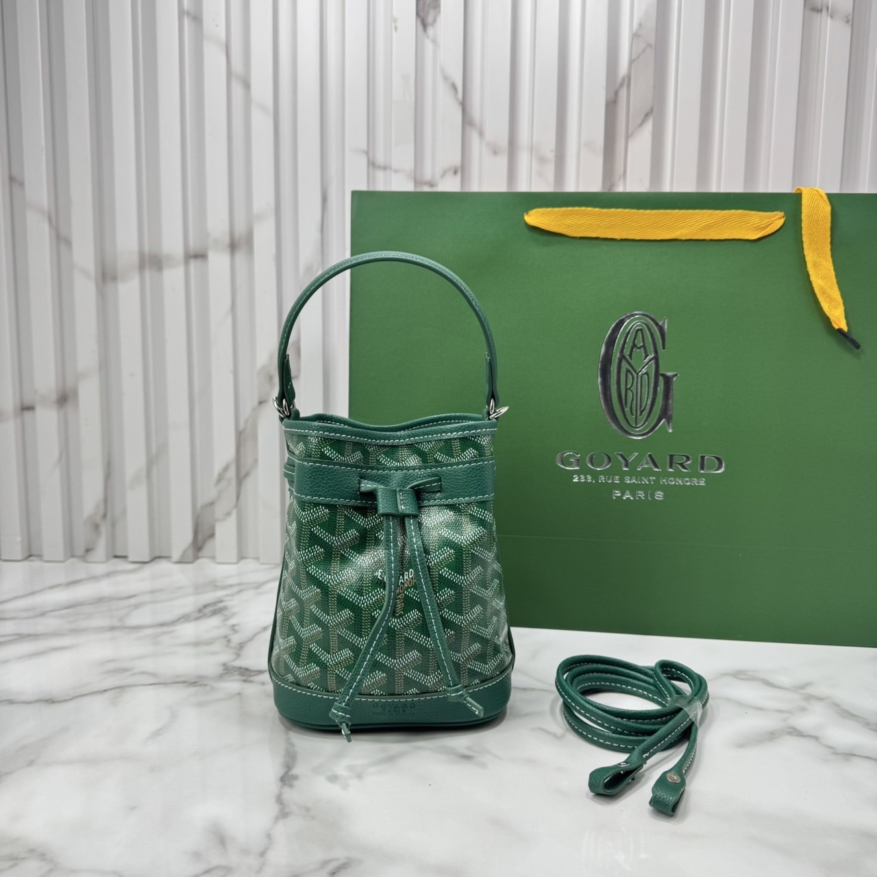 RI หนังแท้ | Goyard Petit Flot Mini bucket bag กระเป๋าสะพายทรงบัคเก็ต ไซส์มินิ ดูผู้ดีในตัว วัสดุหนังแคนวาสพิมพ์ลายสวยคม