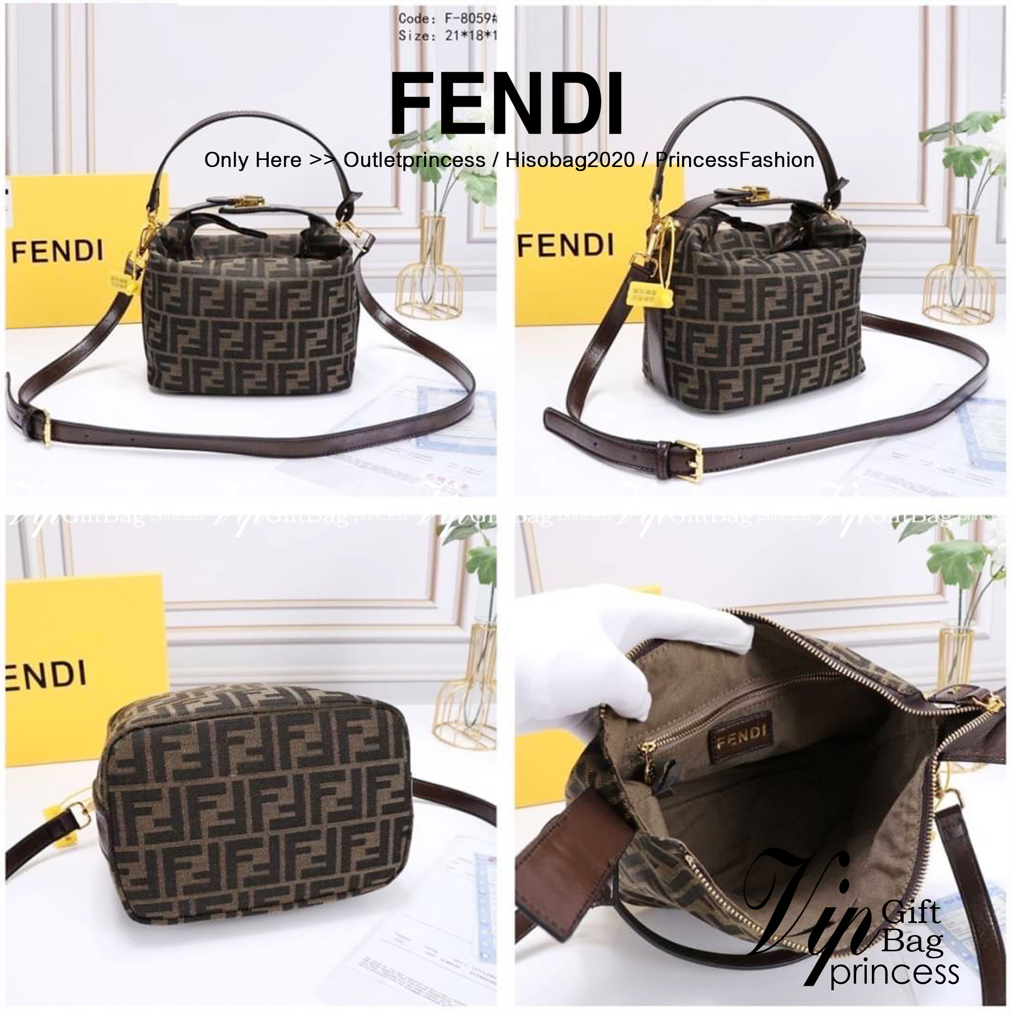 Fendi Tobacco Monogram FF Logo Zucca Buckle Belt Boston Mini Bag Brow Canvas Satchel กระเป๋าสะพายข้าง size mini สุดฮิต วัสดุ canvas จุของได้เยอะ ใส่iphone+ ได้ เปิดปิดด้วยซิป น่ารักมากกก ห้ามพลาดเลยค่ะใบนี้แนะนำสุดๆ มีสายสั้น+สายสะพายไหล่ ปรับสายได้