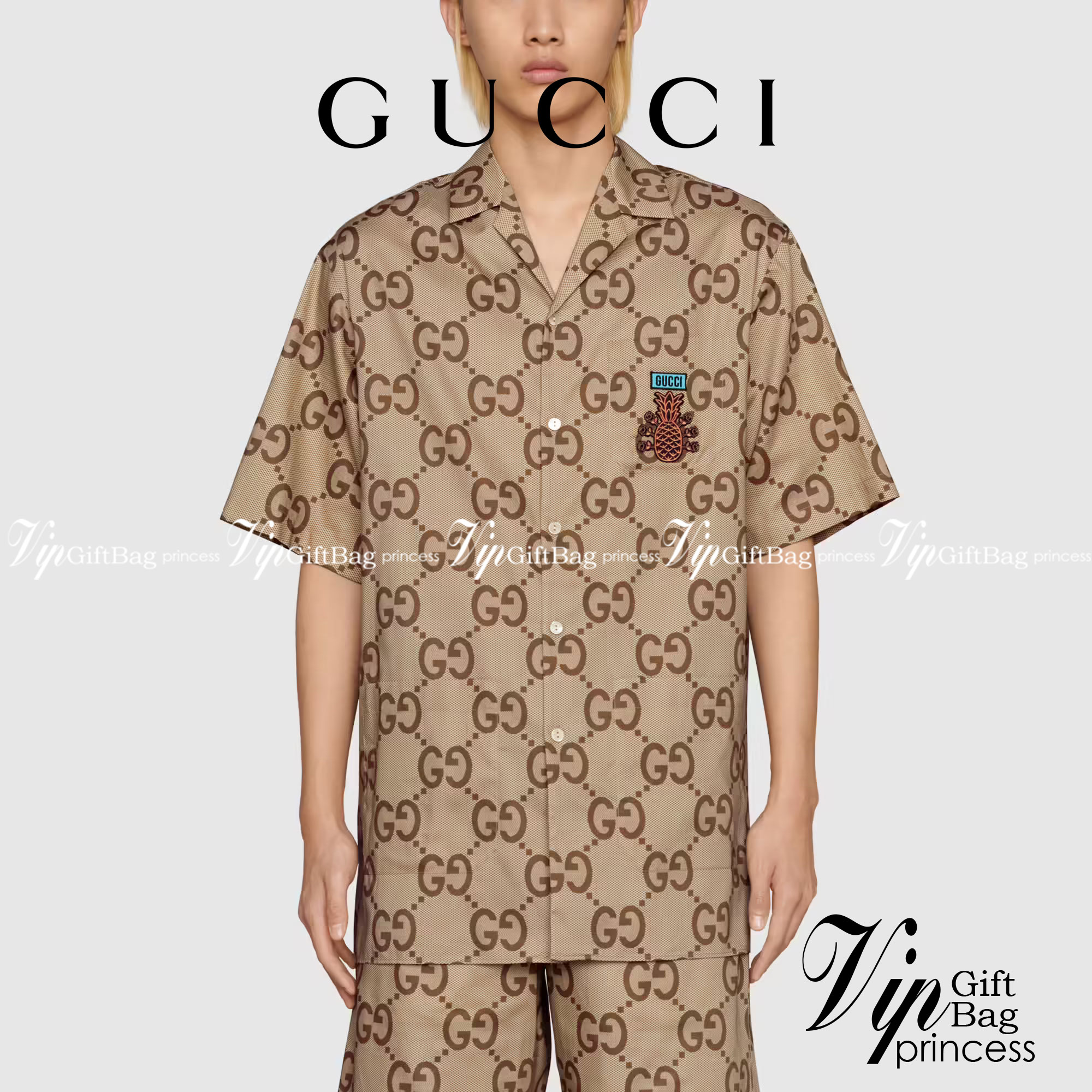 Gucci Pineapple GG canvas bowling shirt / Gucci Shirt พร้อมส่งที่ไทย ภาพสินค้าถ่ายจากงานขายจริง ใช้งานต่างประเทศได้
