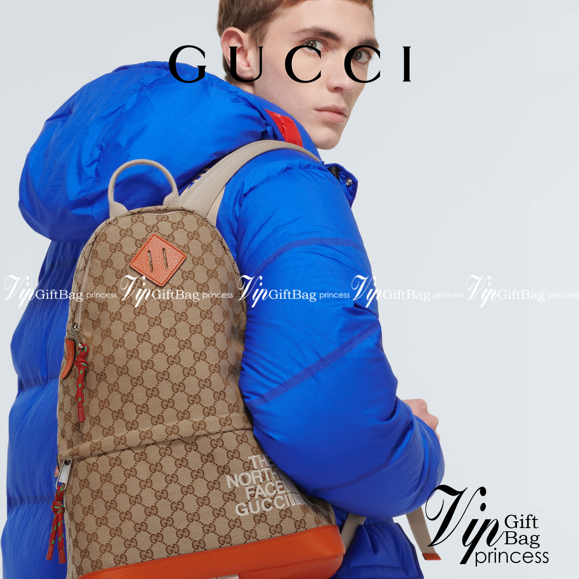 หนังแท้ The North Face x Gucci backpack พร้อมส่งที่ไทย