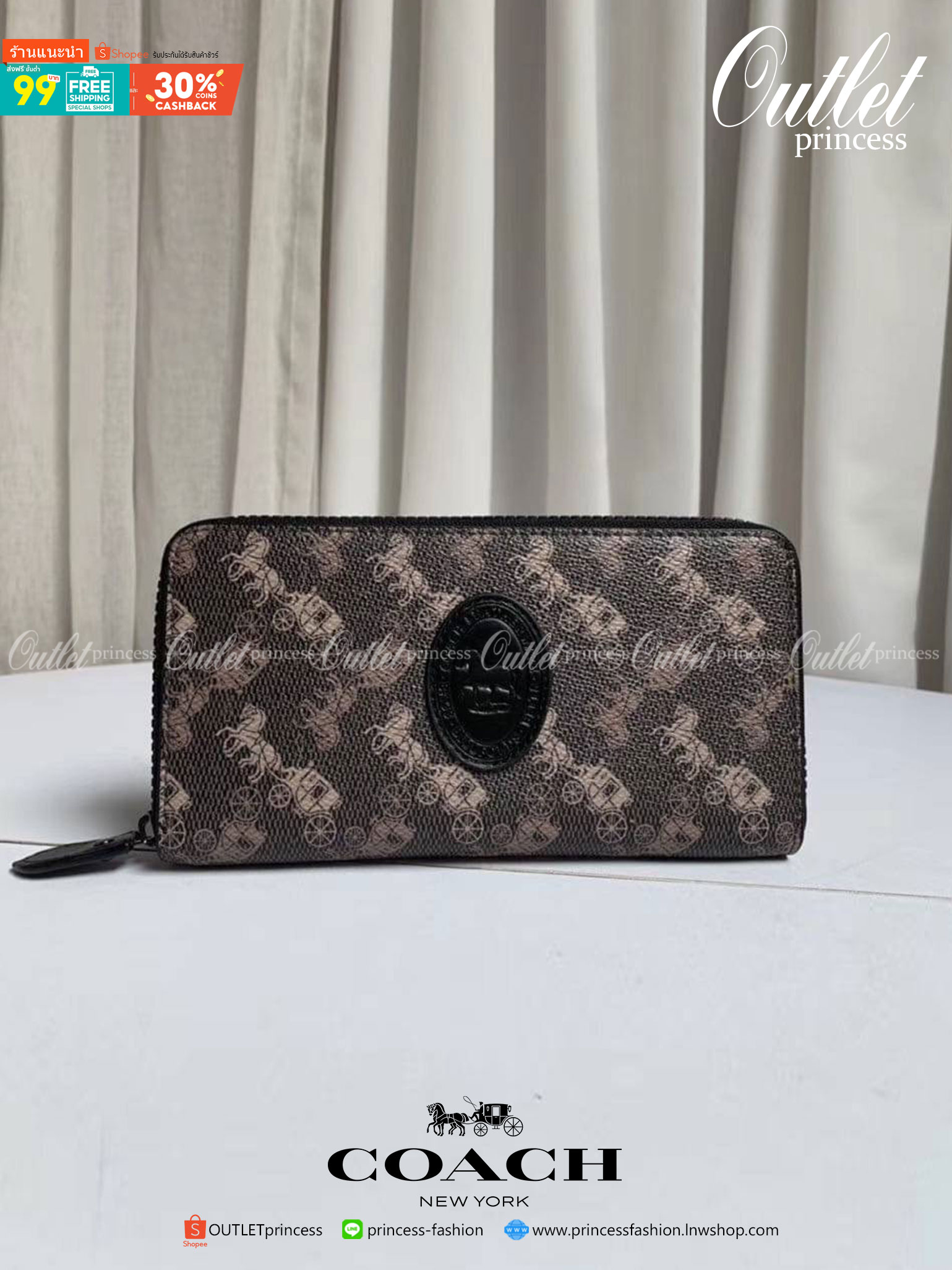 COACH Accordion Zip Wallet in Signature Coated with Leather กระเป๋าสตางค์ใบยาว เปิด-ปิดกระเป๋าด้วยซิปรอบ ด้านในมีช่องใส่บัตร ช่องใส่ธนบัตร และช่องซิปใส่เหรียญค่ะ