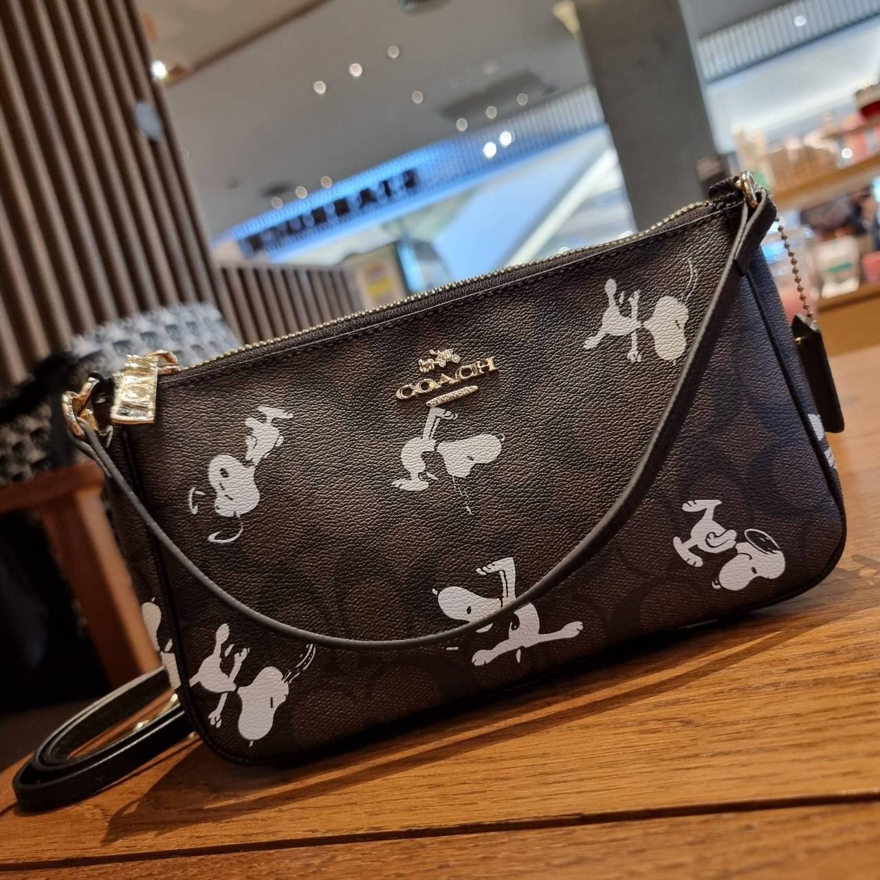 COACH F36674 TOP HANDLE POUCH IN SIGNATURE WITH SNOOPY PRINT คอลเลคชั่นใหม่ ในสไตล์พอช มาให้ช้อปก่อนใครในไทยจ้า น่ารักน่าใช้ไปอีกกับกระเป๋าสะพายทรงฮิตตลอดกาล ด้วยดีไซน์ที่ออกมาให้ใช้งานได้ง่าย ขนาดกำลังเหมาะ วัสดุแคนวาสทนทาน ดีไปหมดขนาดนี้!! คุณลูกค้าถึงส