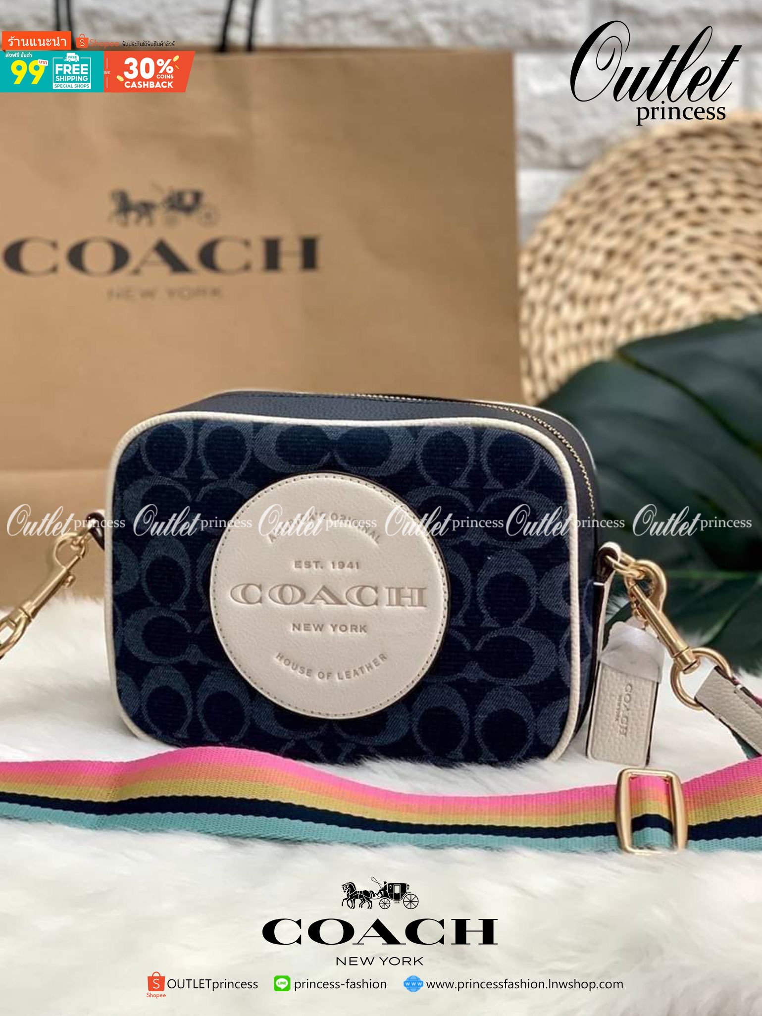 OUTLET 】COACH LADIES GENUINE CAMERA CLASSIC BAG ((2822)) ✔️สินค้าปกติตามเงื่อนไขทั่วไปค่ะ!! พร้อมส่งที่ไทยค่ะ! กระเป๋าสะพายแบบครอสบอดี้ร์ หนังแท้+ผ้าjacquard ทอลายแบรนด์ สวยงามมากๆค่ะ