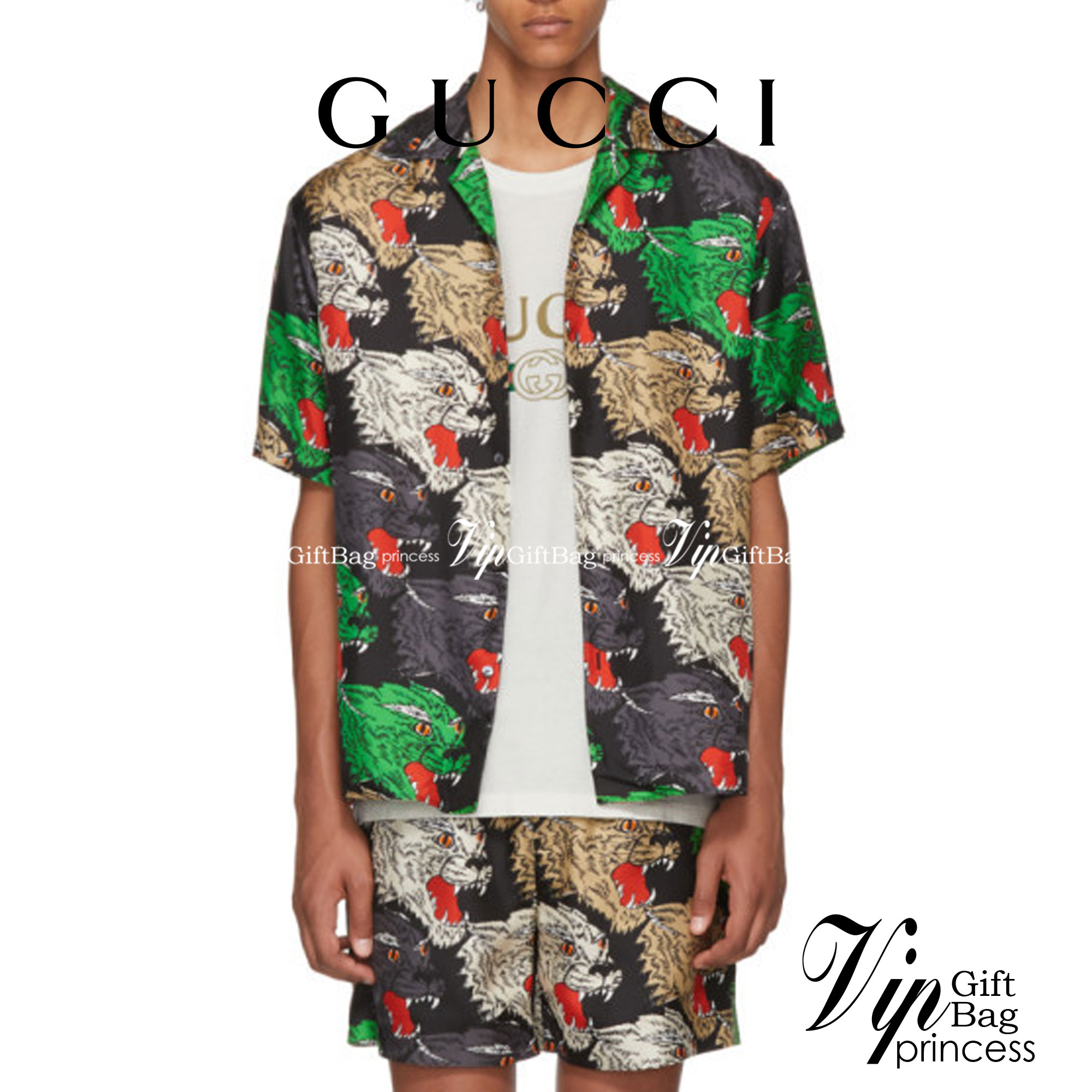 Gucci Panther Face Bowling Shirt in Green / Gucci Men's Shirts / Gucci Shirt งานเกรดออริจินอล พิมพ์ลายคมชัด มีป้ายแท็กที่คอเสื้อทุกตัว พร้อมส่งที่ไทย ภาพสินค้าถ่ายจากงานขายจริง ใช้งานต่างประเทศได้