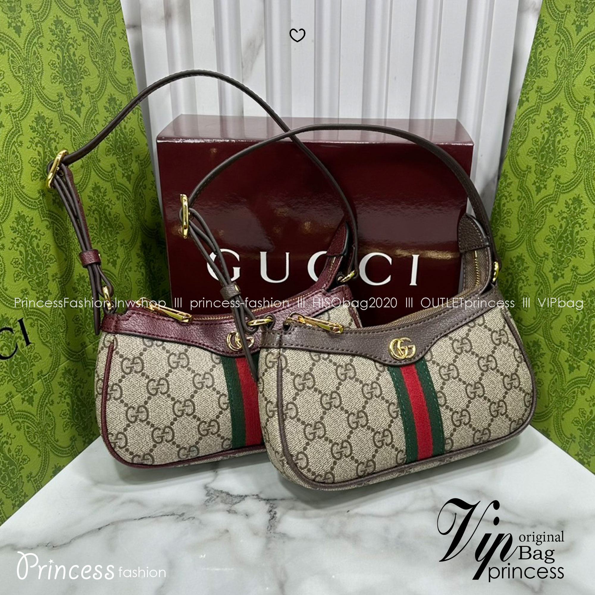 8" ORI หนังแท้ | Gucci Ophidia mini shoulder bag GG Monogram Double G / Gucci Hobo Bag กระเป๋าสะพายทรงโฮโบขนาดมินิ