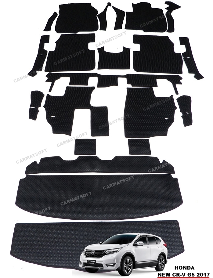 ยางปูพื้นรถยนต์ HONDA CR-V G5 7ที่นั่ง (ปี2017-22) พรมกระดุมpvc พรมกระดุมเม็ดเล็ก สีดำ เต็มคัน