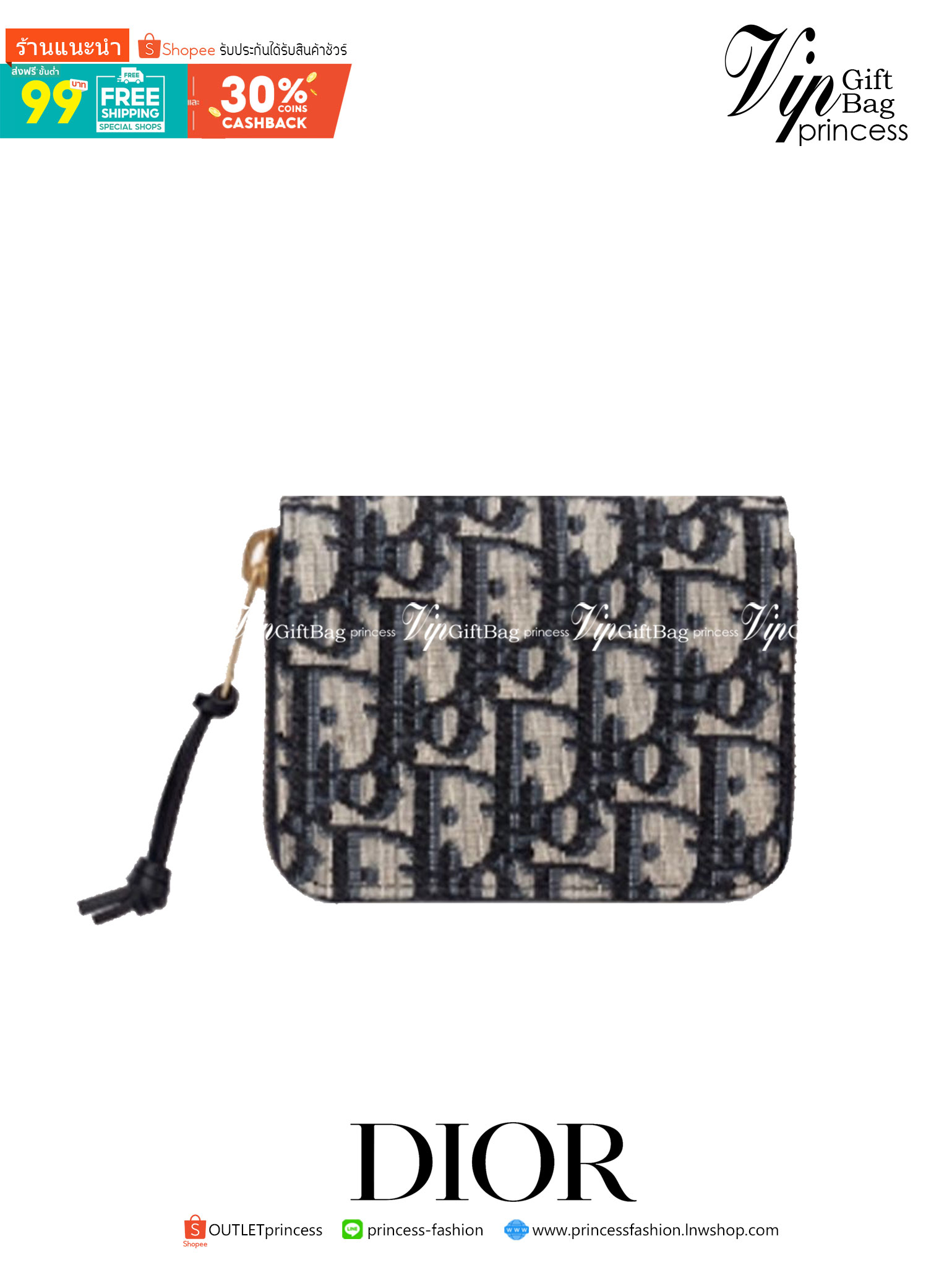 DIOR Compact Zipped Wallet jacquard leather / DIOR Card Holder กระเป๋าสตางค์แบรนด์หรู ซิปรอบ พร้อมส่งที่ไทย ภาพสินค้าถ่ายจากงานขายจริง ใช้งานต่างประเทศได้