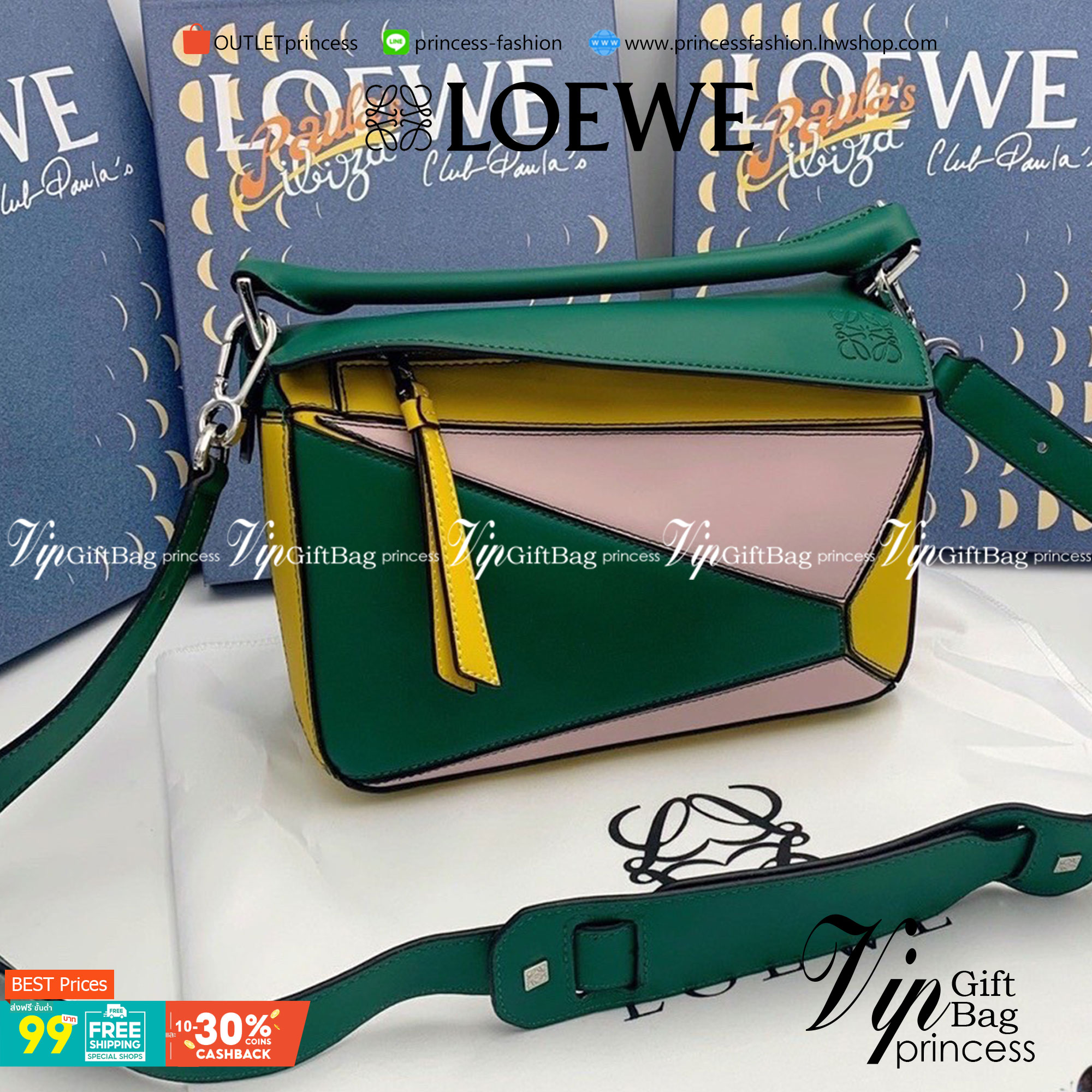 VIP 】LOEWE CROSSBODY BAG (LOEWE Puzzle Bag) กระเป๋าถือหรือสะพาย วัสดุ Calfskin หนังแท้หนังสวยอยู่ทรงขนาดกำลังดีน้ำหนักเบา เปิดปิดด้วยซิป ภายในโล่งกว้างสามารถใส่กระเป๋าสตางค์ มือถือ ของใช้ได้เยอะ ด้านหลังมีช่องซิปใส่ของ หูจับหนังแท้พร้อมสายสะพายยาวหนังแท้ถ