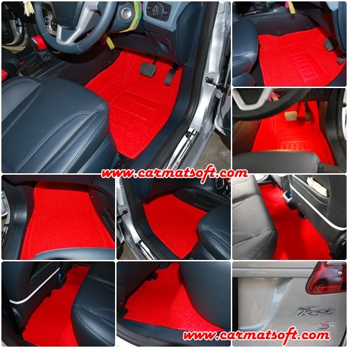 พรมดักฝุ่นไวนิล FORD FIESTA พรมดักฝุ่นในรถ ฟอร์ด เฟียสต้า สีแดง เข้ารูป เต็มคัน