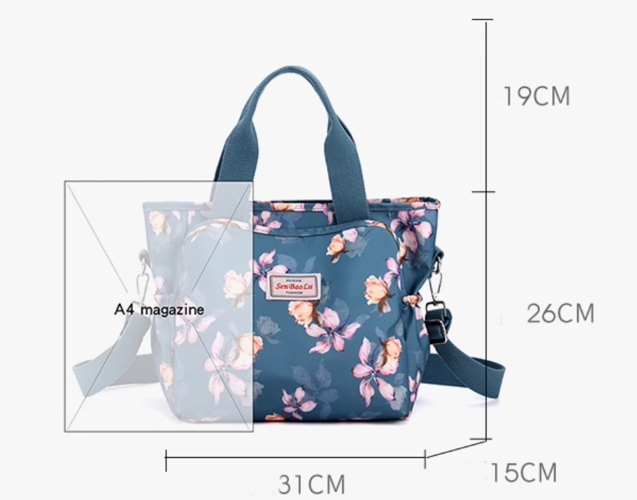 กระเป๋าถือ กระเป๋าสะพาย ผู้หญิง ผ้าไนลอน ลายดอกไม้ หวาน ๆ น้ำหนักเบา กันน้ำ ใส่ของได้เยอะ 196601