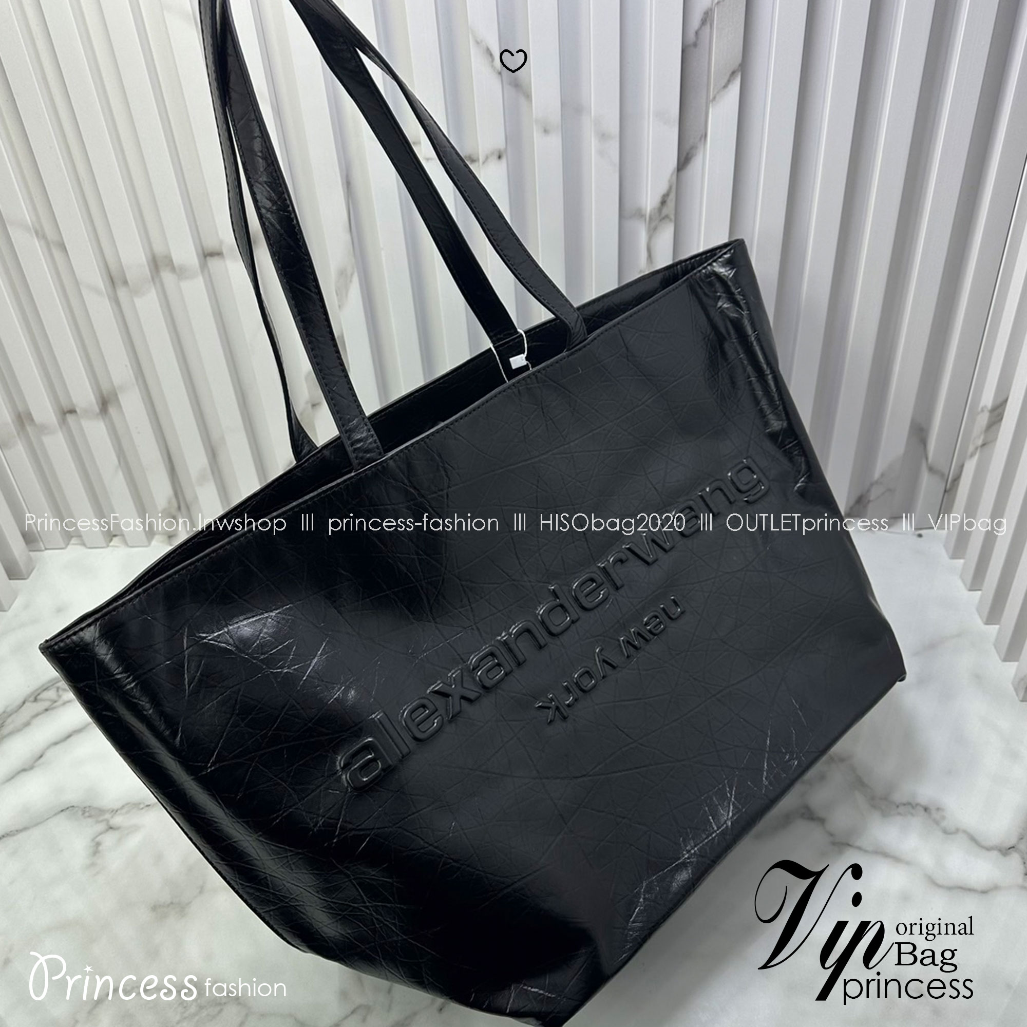 Large ALEXANDER WANG Punch Tote Bag in Crackle Patent Leather กระเป๋าทรงโท้ทใบใหญ่ งานหนังลายยับเต็มใบ เกรดออริ 1:1 ใช้งานต่างประเทศได้