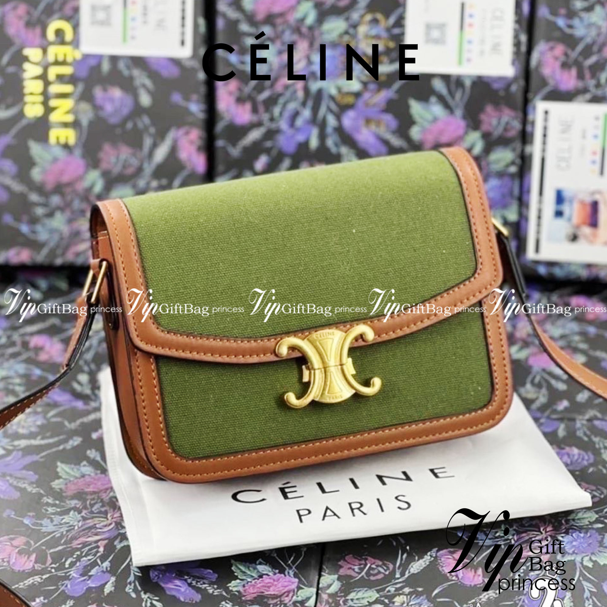 CELINE TRIOMPHE CROSSBODY BAG วัสดุ TRIOMPHE CANVAS & LEATHER ทรงเหลี่ยมหนังสวยหรูอยู่ทรงเปิดปิดด้วยฝาปิดโลโก้แบรนด์อะไหล่ทอง งานปั้มทุกจุดคอมพลีทได้ทุกลุค จะ Formal แบบทางการ หรือจะ Everyday look แฮงค์เอาท์กับเพื่อนสาวได้สบายชิวๆ ไม่มีไม่ได้แล้ว ช๊อปด่วน