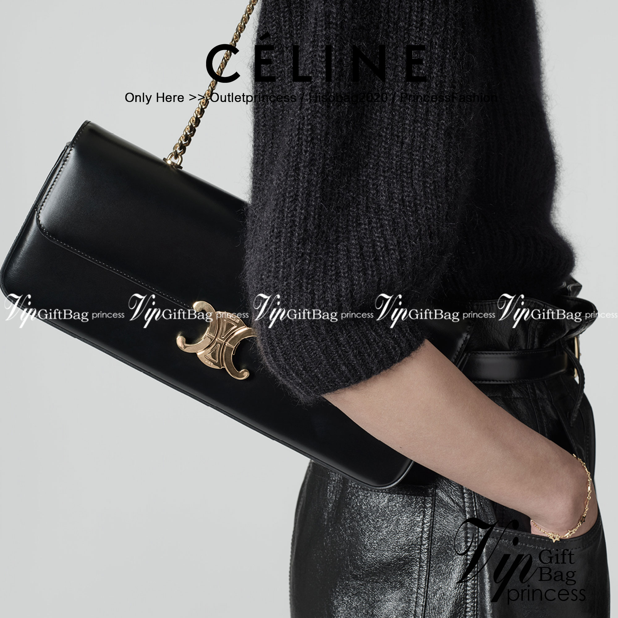 หนังแท้ CELINE CHAIN BAG TRIOMPHE IN SHINY CALFSKIN BLACK ก็ปังๆ ยาวๆ ไปเลยสิค่ะ งานหนังแท้ทั้งใบสวยหรู สวยมากกก เก๋มาก ต้องมีแล้วค่าา แบบใหม่ล่าสุด งานพึ่งเข้ามาน้อยน้าา ราคาดีไปอีก ภาพสินค้าถ่ายจากงานขายจริง ใช้งานต่างประเทศได้เลยค่าา