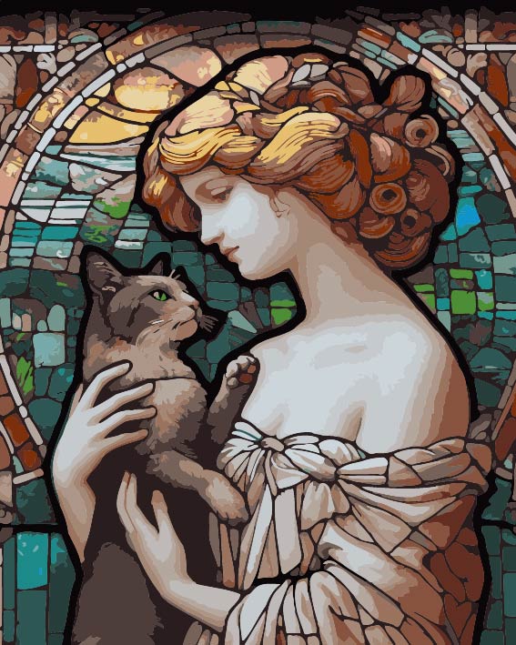 RCG009 ภาพระบายสีตามตัวเลข "ภาพโมเสคแมวน้อยกับสาวงาม"