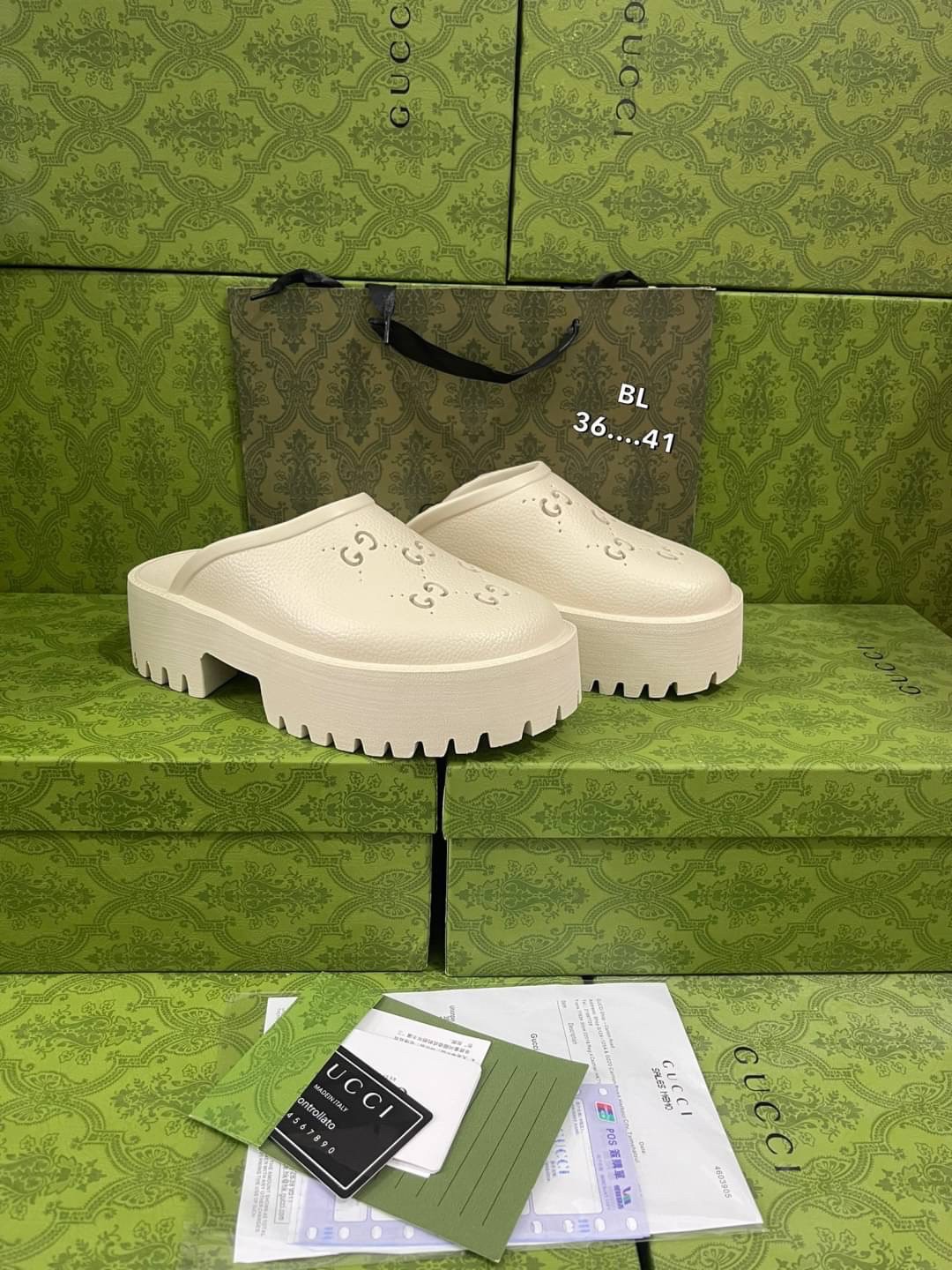 GUCCI platform perforated G sandal / GG Sandel รองเท้า GG เกรดออริจินอล สลับแท้ พร้อมกล่อง ภาพถ่ายจากงานจริง ใช้งานต่างประเทศได้
