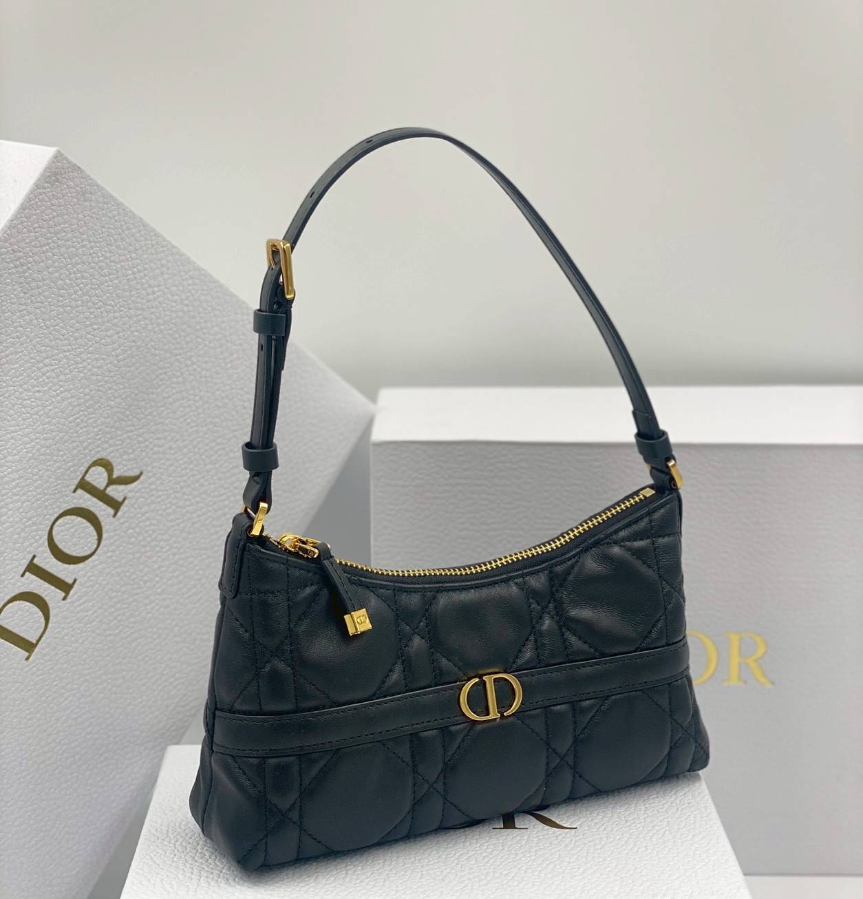 ORI หนังแท้ | DIOR Mini 30 Montaigne Cigale bag / DIOR Mini Miss Caro Cigale bag กระเป๋าสะพายไหล่ทรงโฮโบ ขนาดมินิเสริมไลน์ 30 Montaigne ด้วยรูปทรงทันสมัยและประณีตบรรจง