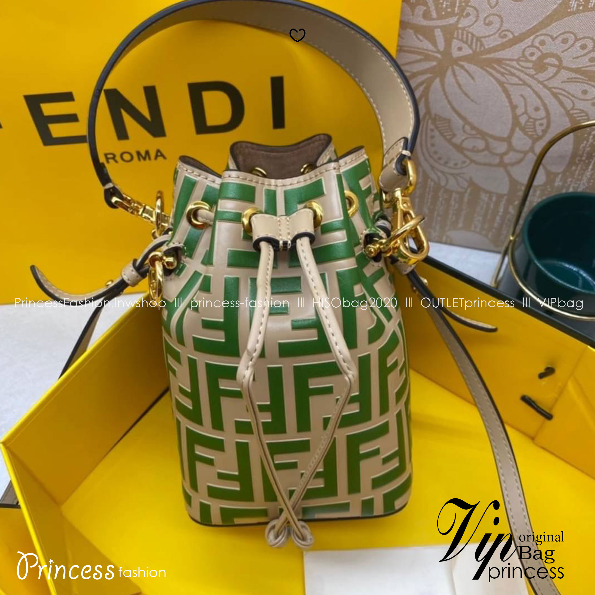 FENDI Mon Tresor Brown leather mini bag / FENDI Bucket Bag กระเป๋าสะพายทรงบัคเก็ต ไซส์มินิ รุ่นยอดนิยม