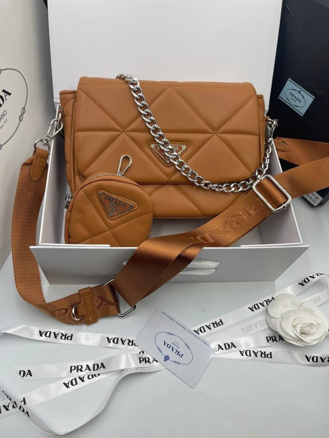 VIP 】PRADA System nappa leather patchwork bag หนังแท้ พร้อมส่งที่ไทย 6 สี