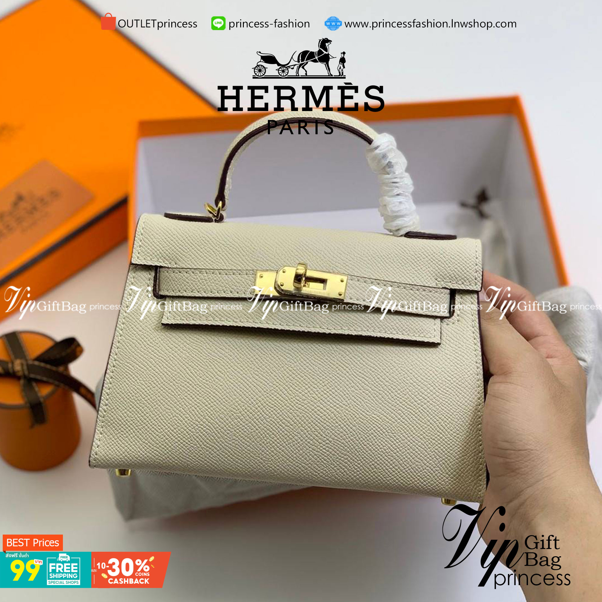 VIP หนังแท้ 】HERMES KELLY 20 MINI SELLIER GOLD EPSOM GOLD HARDWARE