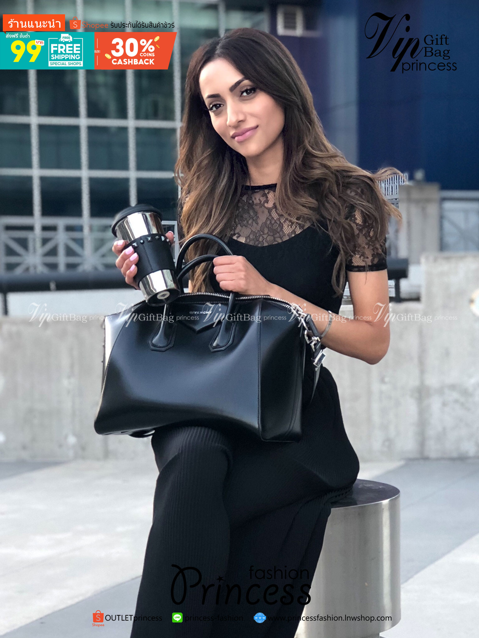 GIVENCHY Antigona Small Leather Tote Bag 12" กระเป๋าสะพายทรงหมอน งานซิปบน หนังเรียบ อะไหล่ทอง มาพร้อมสายสะพายยาวถอดออกถือได้