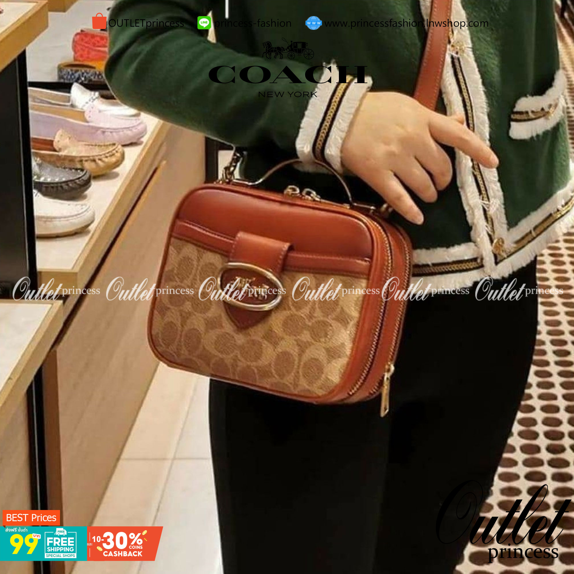 COACH 703 RILEY LUNCHBOX BAG IN SIGNATURE CANVAS กระเป๋า crossbody ทรงกล่องอยู่ทรง ดูแพง วัสดุหนังแคนวาสเคลือบลาย ตัดด้วยอะไหล่ทองเหลือง สวยเข้ากันสุดๆ!! มีช่องหลัก 2 ฝั่ง เปิด-ปิดด้วยซิป ใบนี้สะพายแล้วโดดเด่น ถ่ายรูปขึ้นกล้องแน่นอนจ้า Best item!!