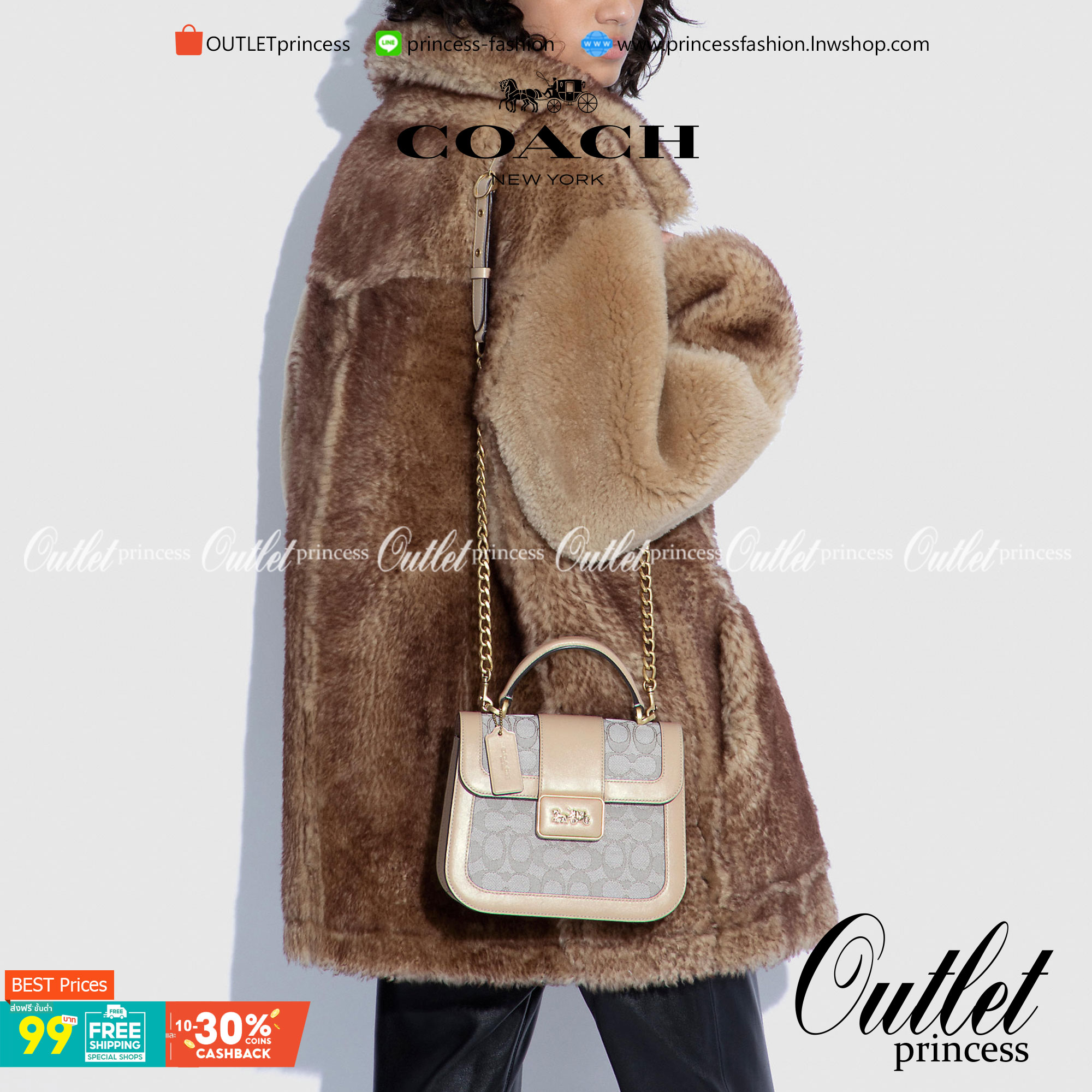 ใบจริงสวยหรูมากๆค่ะ💥 COACH ALIE TOP HANDLE IN SIGNATURE JACQUARD ((C4822)) พร้อมส่งที่ไทยค่ะ! กระเป๋าหิ้ว//สะพายข้าง วัสดุ Jacquard+หนังแท้ได้ลงตัวสวยงามมากๆค่ะ คลาสสิคสุดๆ เปิดปิดกระเป๋าแบบกดล็อค ช่องหลักกางออกได้กว้างสามารถใส่กระเป๋าเงินใบกลางได