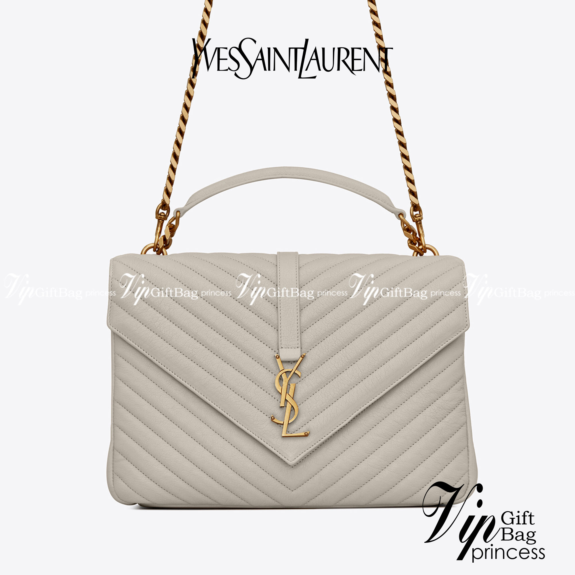 หนังแท้ YSL college large chain bag in quilted leather 30cm กระเป๋าสะพายใบใหญ่ ดีไซน์ทรงสวยหรู ตอบโจทย์ได้ทุกสไตล์ ภาพสินค้าถ่ายจากงานขายจริง ใช้งานต่างประเทศได้