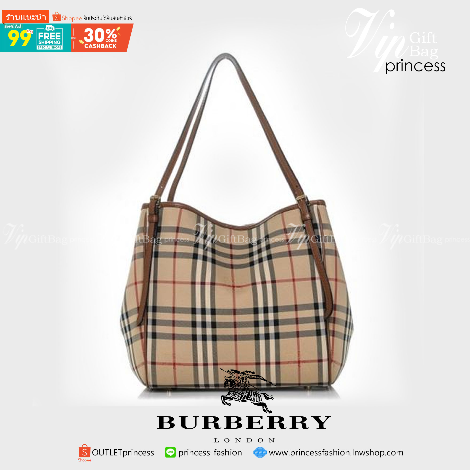 พรีเมี่ยมกิ๊ฟแท้ 100% 】BURBERRY TOTE VINTAGE BAG VIP GIFT WITH PURCHASE (GWP) พรีเมี่ยมกิ๊ฟ Limited Edition จากBURBERRY วัสดุหนังCANVASสลับหนัง เปิดปิดด้วยกระดุมแม่เหล็ก ภายในมีช่องใส่ของโล่งกว้าง