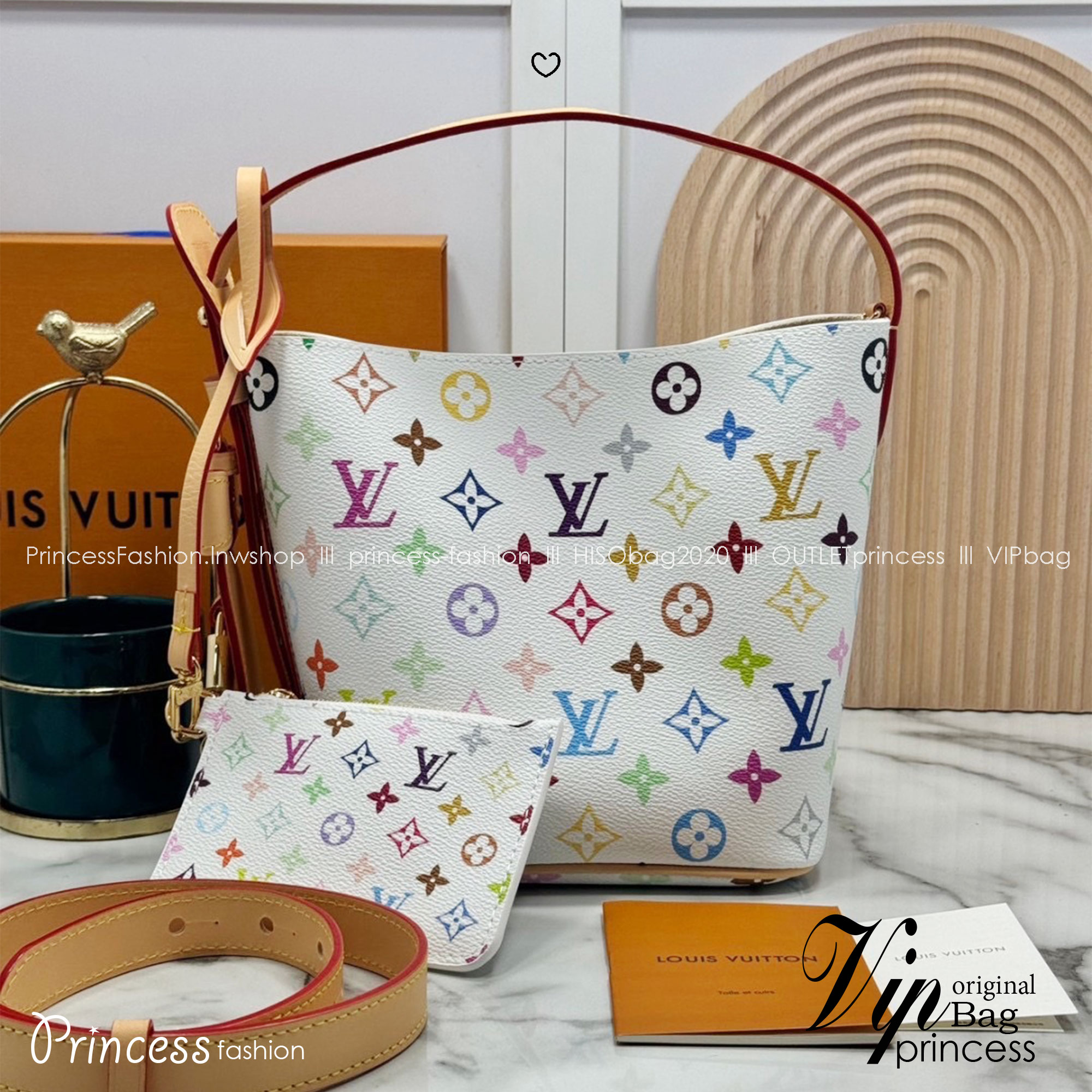 TOP ORI หนังแท้ | LV x TM All In BB Multicolor กระเป๋าทรงบัคเก็ตที่มาแรงมากๆตอนนี้ รุ่นลิมิเต็ดแต่งแต้มดีเทลเปี่ยมชีวิตชีวา แคนวาสโทนสีสดใสดีไซน์ใหม่จากพาเลตต์สีเอกลักษณ์